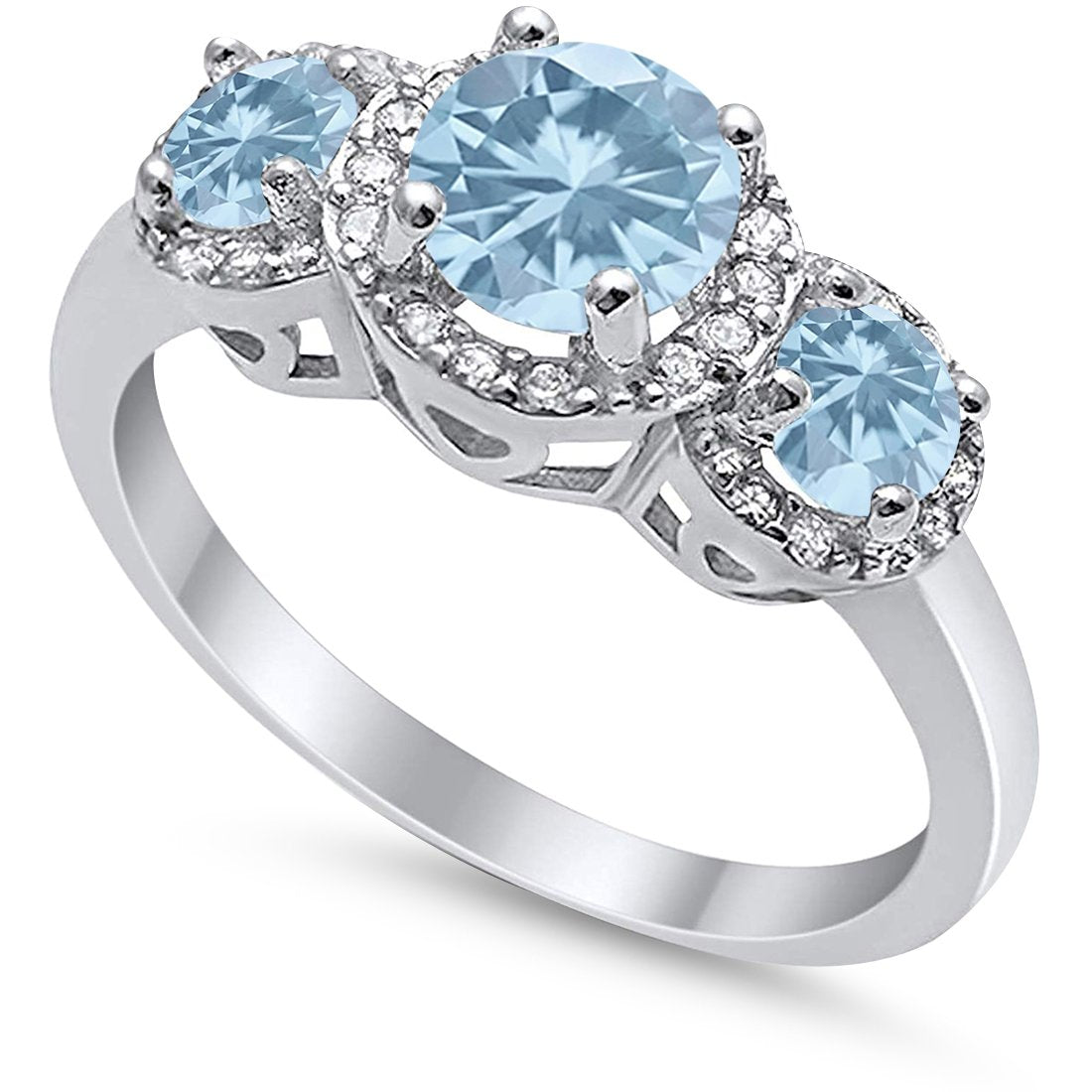 3 Stone Halo Wedding Ring - 925 Sterling Silver Cubic Zirconia Engagement Ring for Women - Perfect for Bridal, Anniversary & Valentine's Day Gifts
