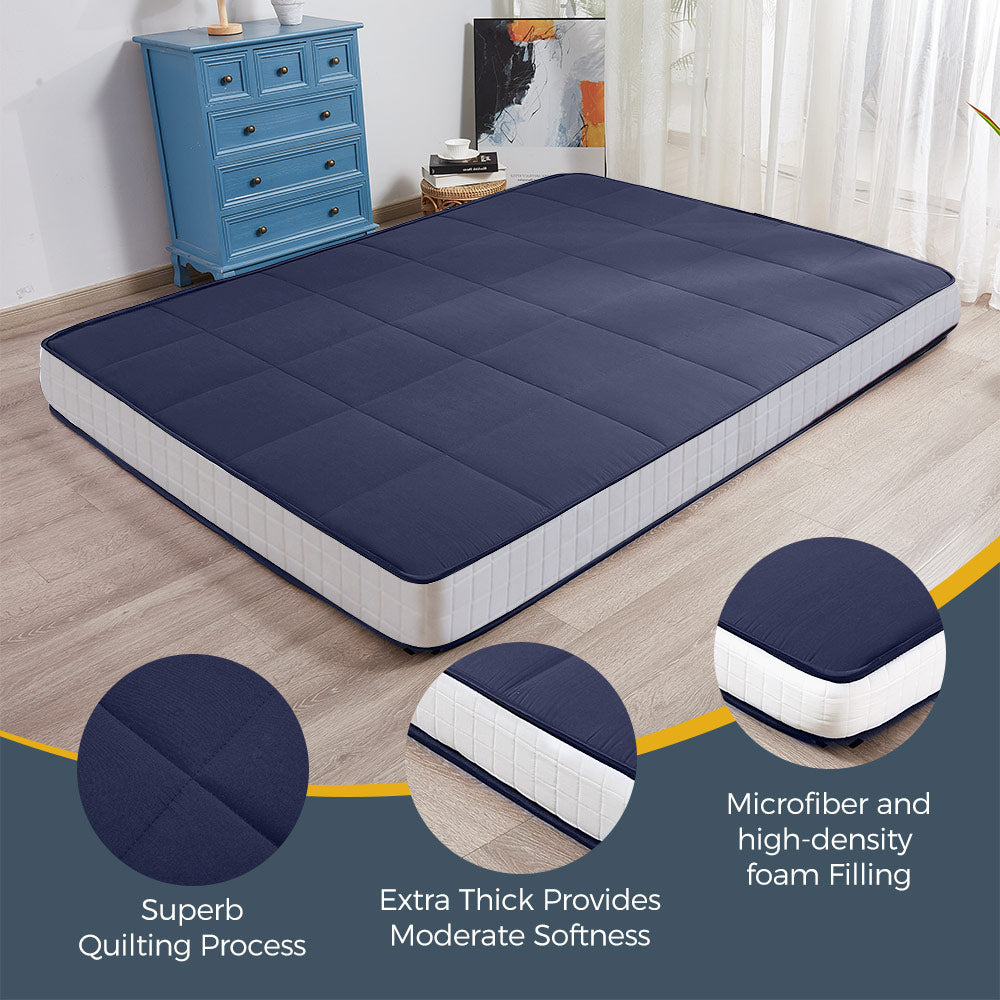 MAXYOYO 6-Inch Extra Thick Square Floor Futon Mattress - Premium Mattress Topper Pad in Navy Blue | Perfect for Guest Beds, Dorm Rooms, and Living Room Floor Lounging