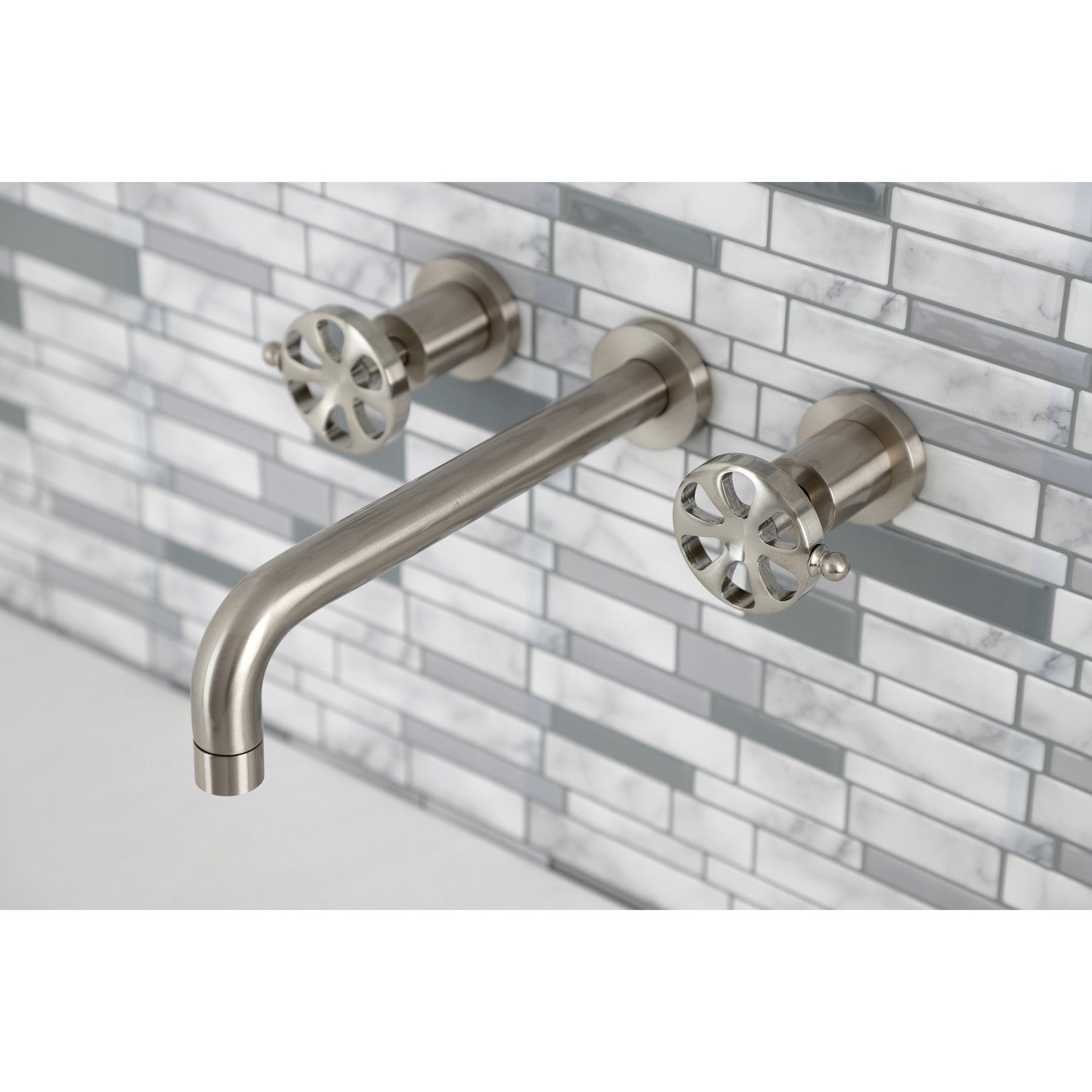 Belknap KS8028RX Brushed Nickel Roman Tub Faucet - 3 Hole Wall Mount Two Handle Bathroom Faucet for Luxury Soaking Tubs & Spa Retreats