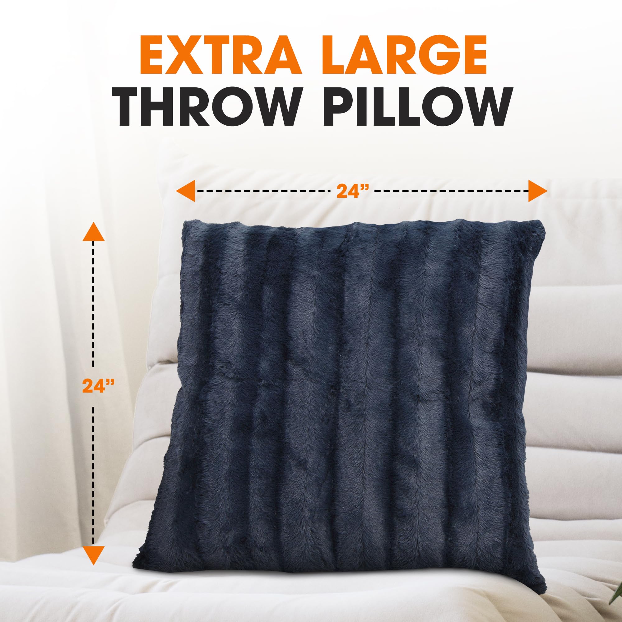 Luxury Faux Fur Throw Pillows Set of 2 - 24x24 Inch Soft Decorative Couch & Bed Pillows, Blue Accent Pillows for Living Room & Bedroom Aesthetic - Perfect for Cozy Home Decor & Stylish Sofa Styling