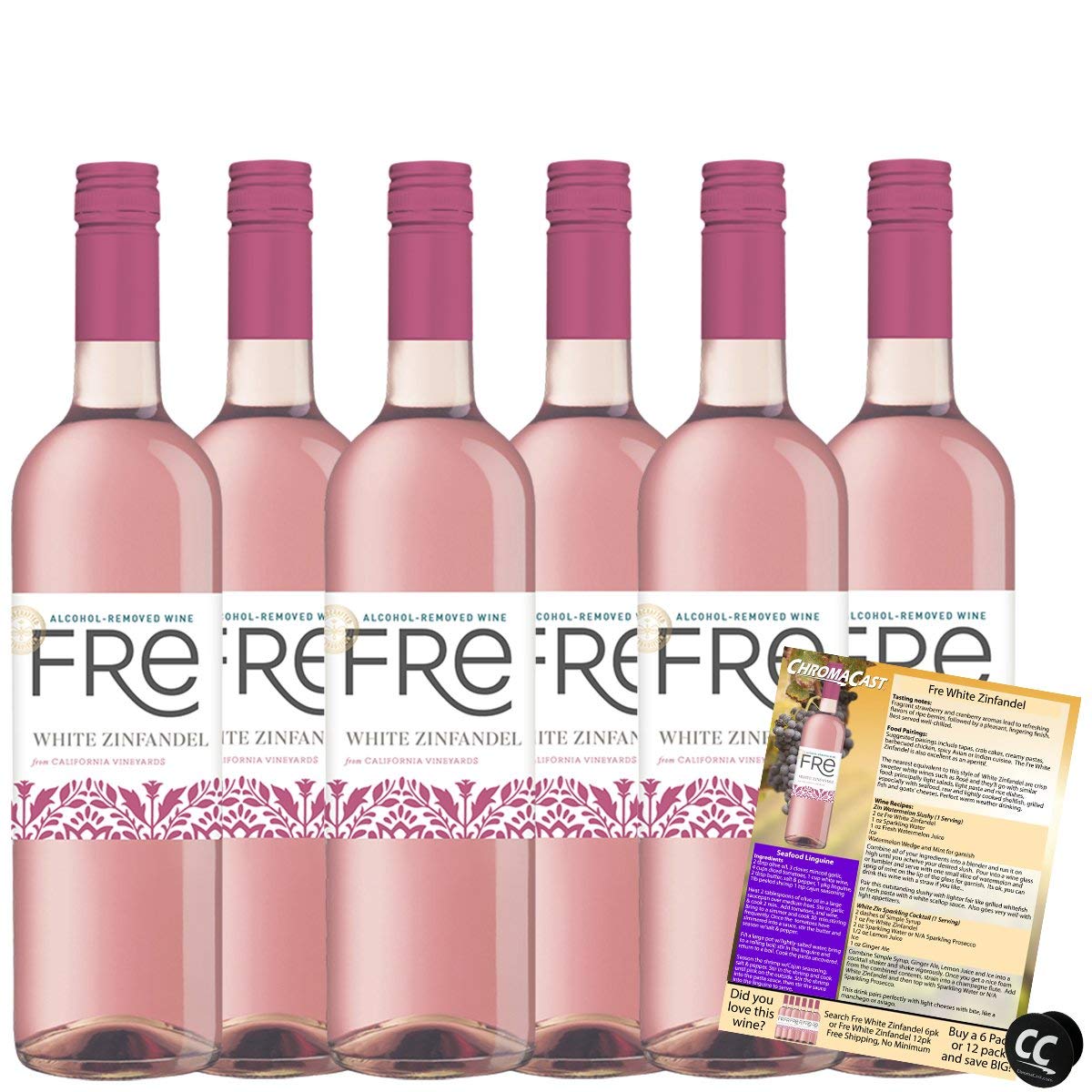 Sutter Home Fre White Zinfandel Non-Alcoholic Wine Bundle (6-Pack, 750ml) with Phone Grip, Seasonal Pairings & Recipes - Perfect for Parties, Gifts & Sober Celebrations