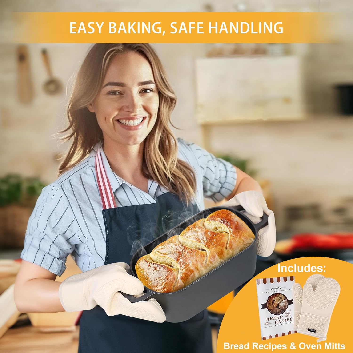 3.6QT Oval Dutch Oven for Bread Baking - Pre-Seasoned Cast Iron Sourdough Bread Pan with Lid | Perfect for Artisan Bread, Homemade Loaves & Camping Cooking