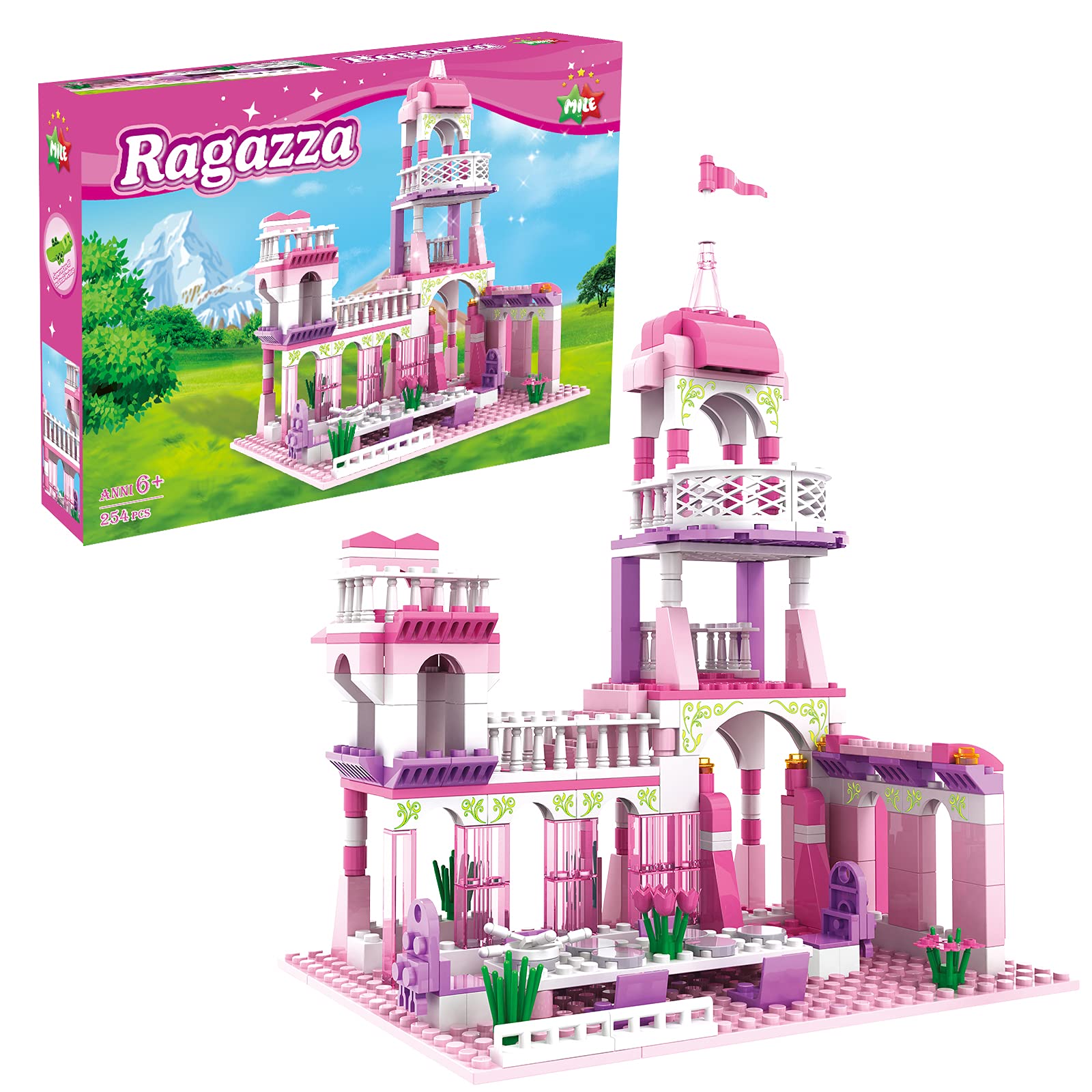 Milestar 254-Piece Princess Castle Building Blocks Set - STEM Educational Construction Toy for Girls Ages 6-10, Creative Gift with Pink Palace Design for Birthday & Christmas | Indoor Play, Pretend Play & Family Bonding Activity
