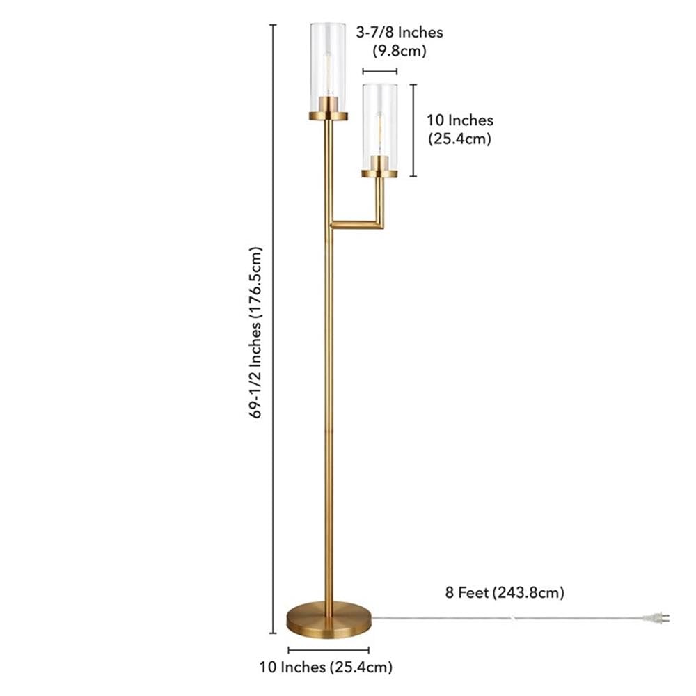Henn&Hart 11 Inch Brass Floor Lamp with Glass Shade - Modern Lighting for Living Room, Bedroom, or Office Decor