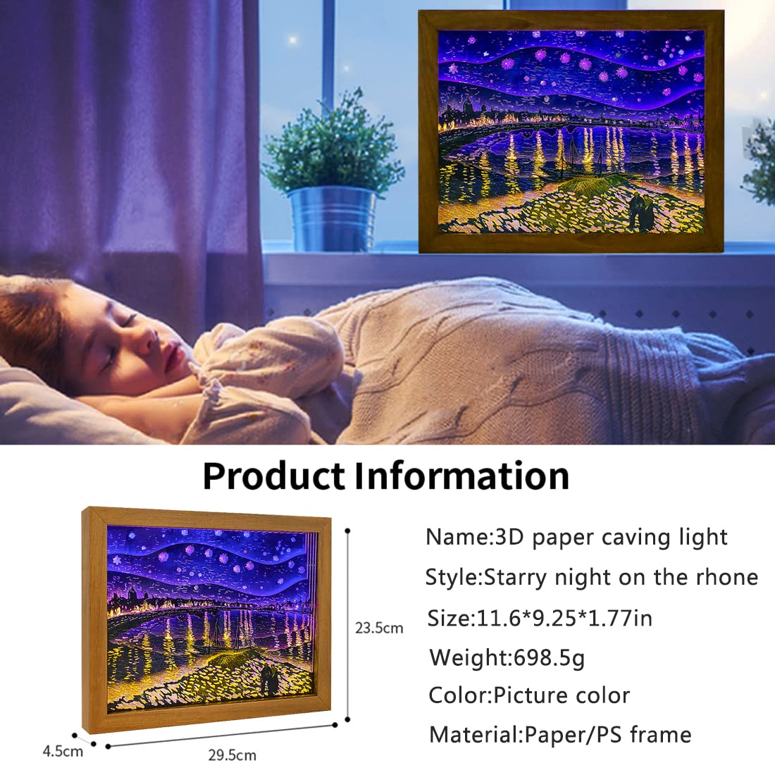 3D Paper Carving Night Light - Handmade Papercut Light Box with Starry Night Design, Decorative Mood Lamp for Home & Office, Perfect Birthday Gift for Kids & Adults | Bedroom Decor, Romantic Ambiance Lighting, Unique Present Idea
