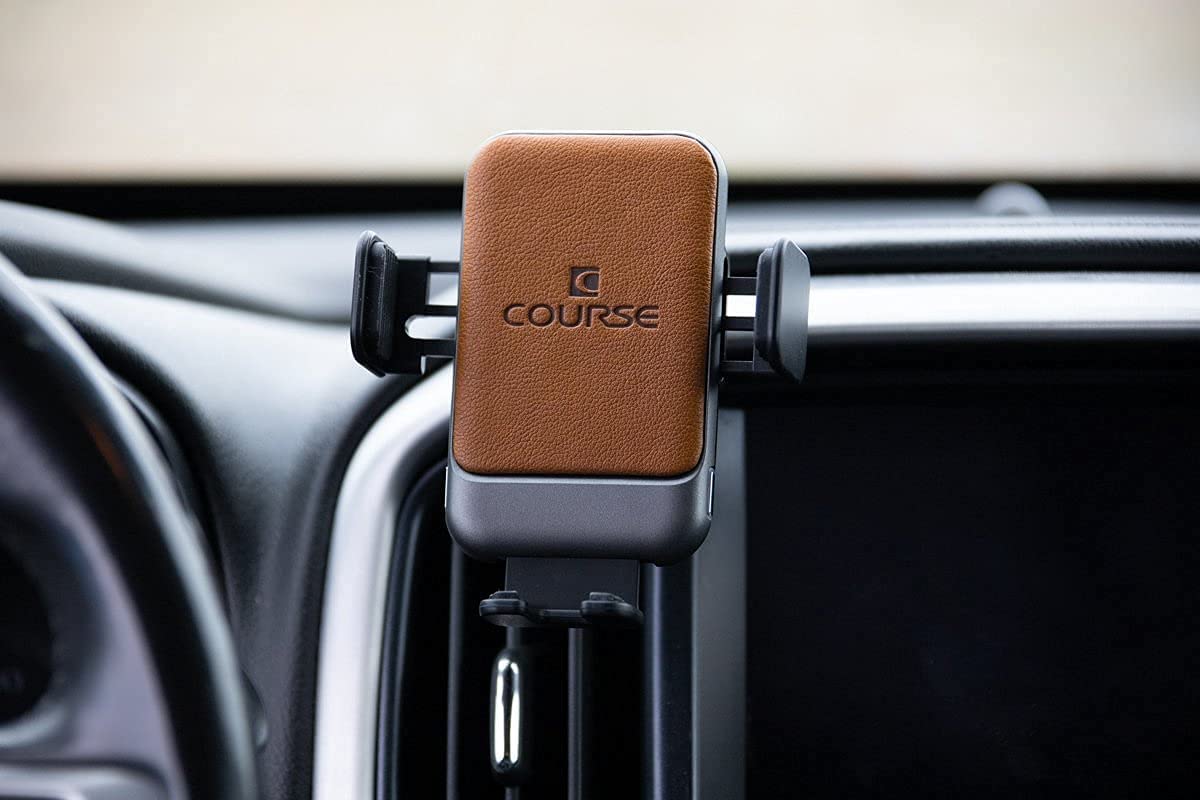 Course Motorsports Automatic Gripping Wireless Induction Charger Tan - Fast Qi Charging for iPhone & Android - Perfect for Car, Office & Home Use