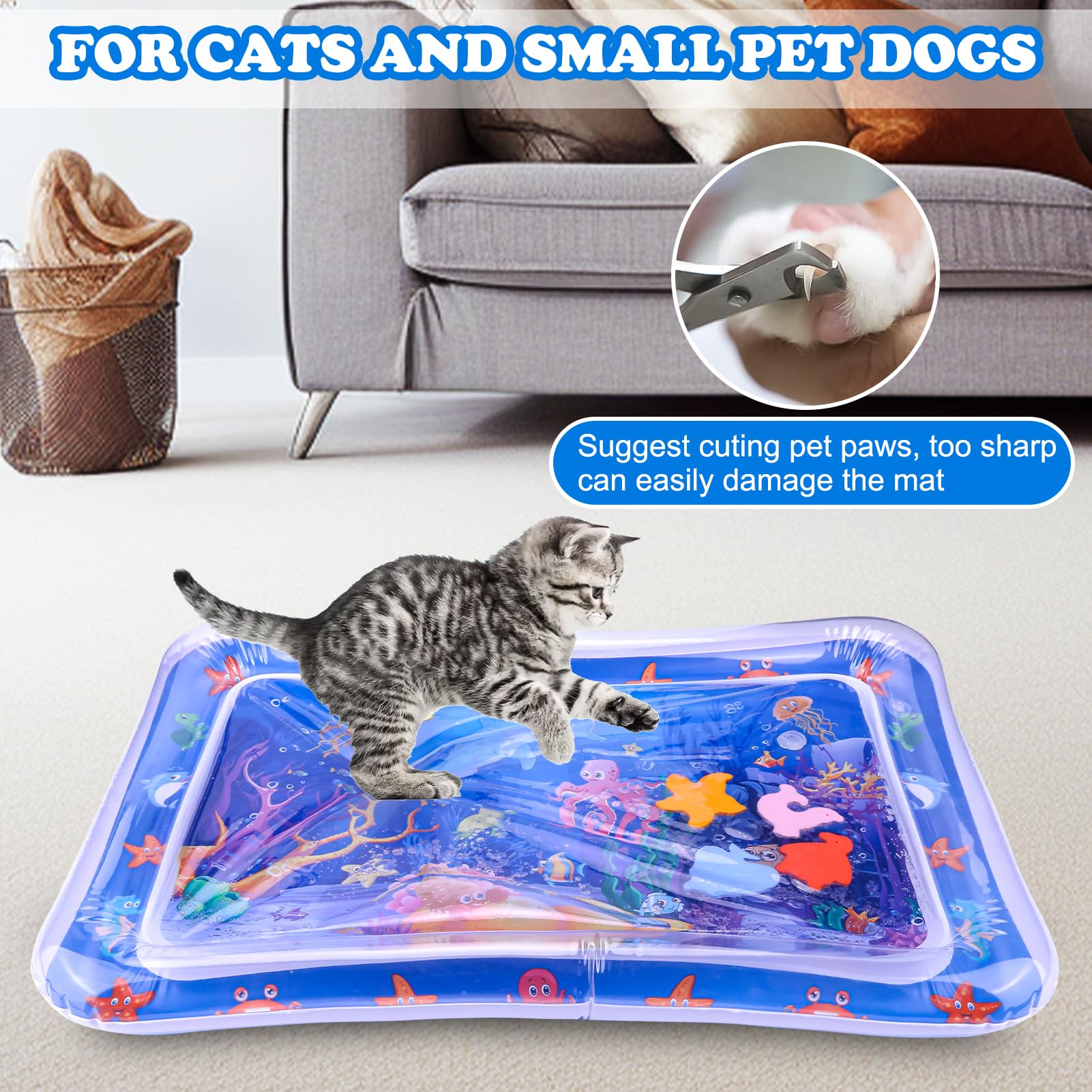 Palksky Water Sensory Play Mat for Cats - Interactive Self-Play Cat Toy for Indoor Kittens, Square Cat Activity Mat for Entertainment | Perfect for Stress Relief & Exercise