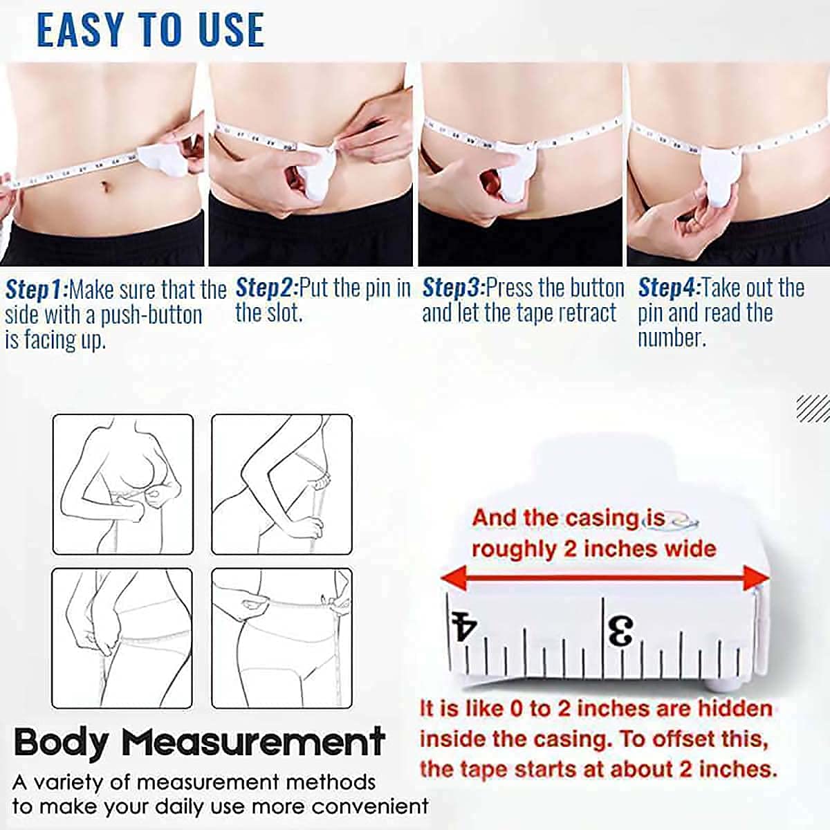Niralasa Automatic Telescopic Tape Measure - Self-Tightening Body Measuring Ruler with Retractable Double Scales | Perfect for Waist Measurement, Fitness Tracking & Tailoring | Home Gym & Sewing Essential