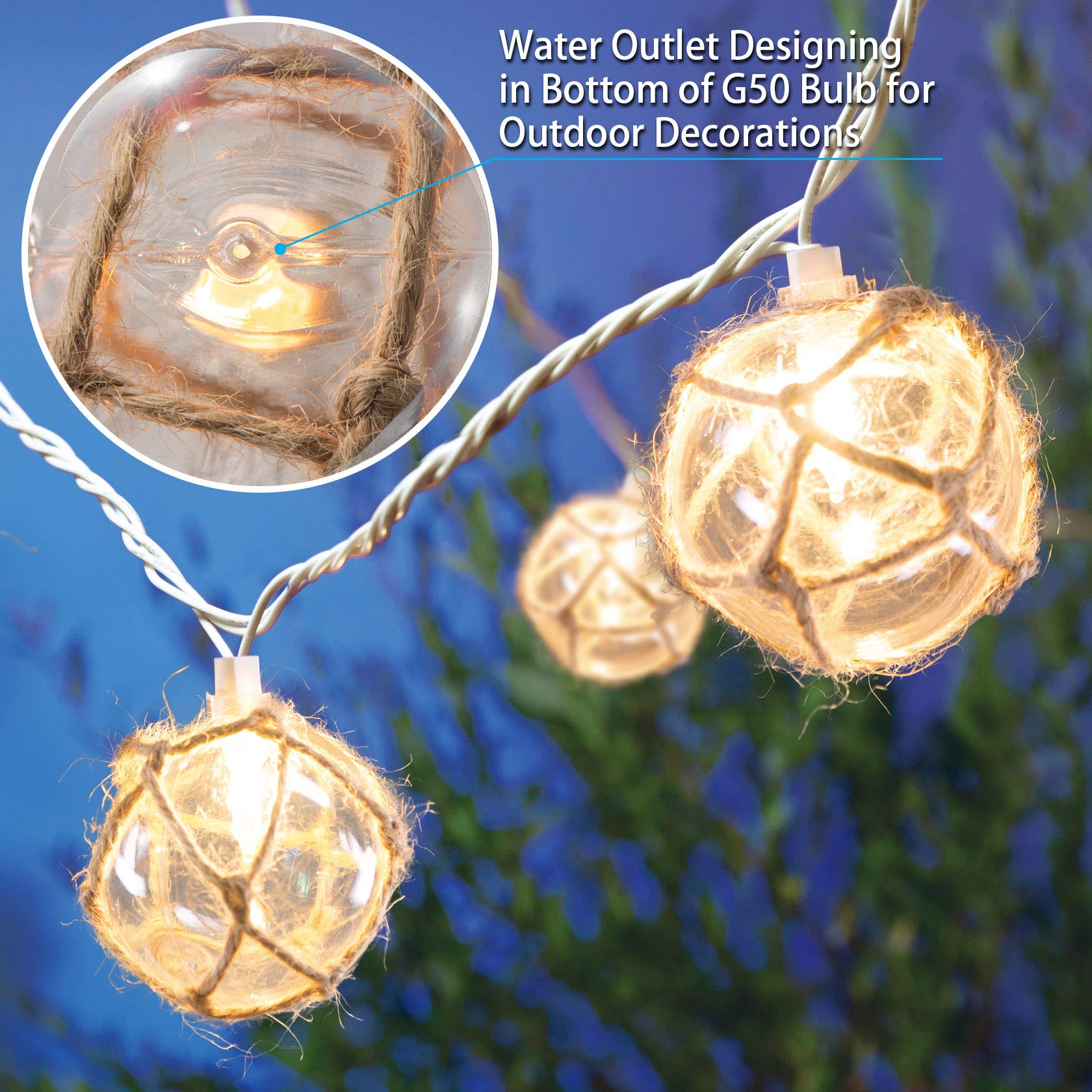 Nautical Fish Float String Lights - Set of 10 Clear G50 Ball Lights for Outdoor & Indoor Decor | Perfect for Beach Parties, Patio Lighting, and Wall Decorations