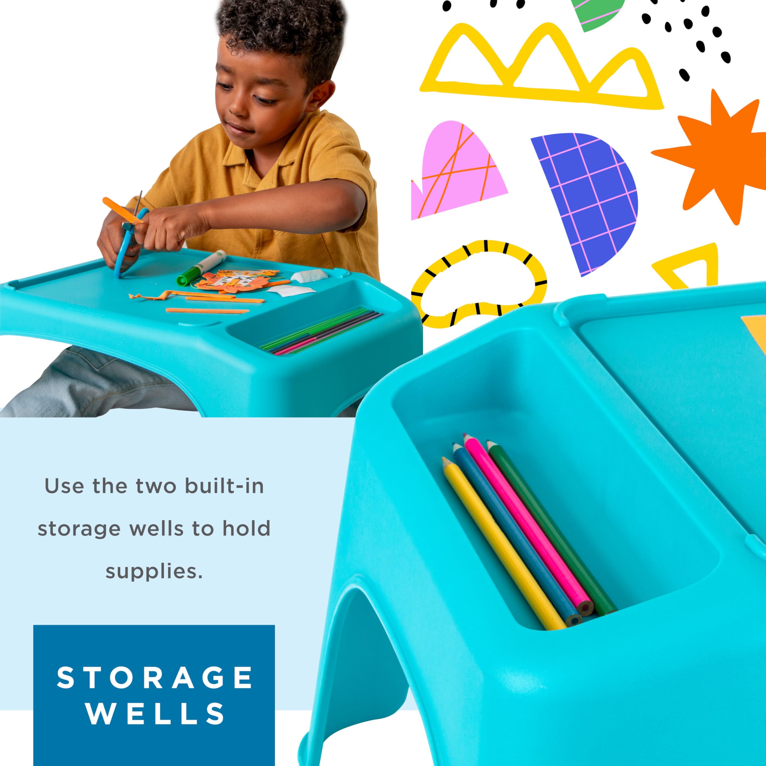 LAPGEAR Kids Lap Desk with Storage - Portable Turtle Table for Snacks, Play, Learning & Sensory Activities - Flexible Seating for Classroom, Homeschool & Travel - Blue (Style 20103) | Perfect for Remote Learning, Road Trips & Indoor Playtime