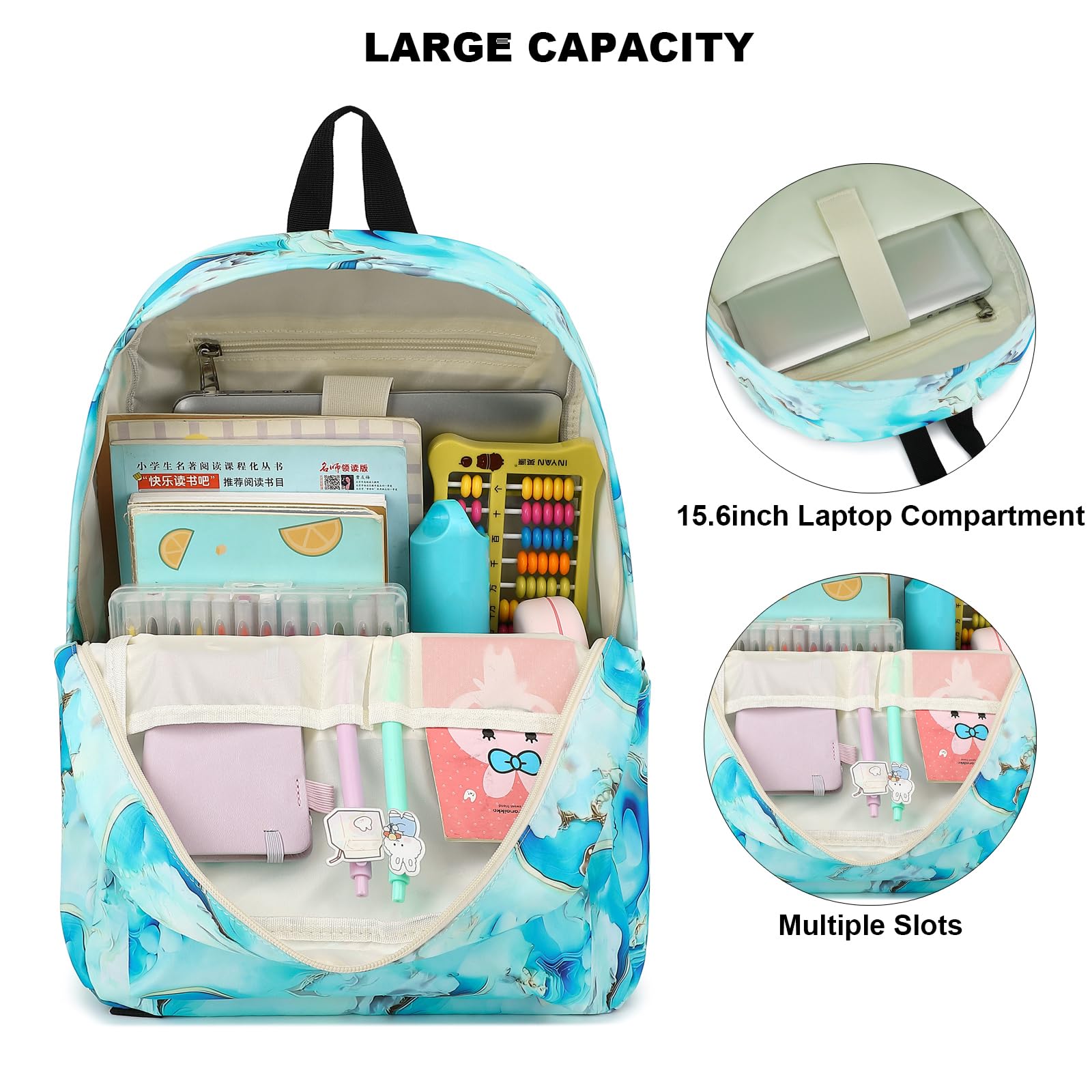 Stylish Marble Print Backpack for Girls & Women - Durable School Bag, College Bookbag & Laptop Backpack for Teens & Adults (Green) - Perfect for School, Work, Travel & Daily Commute