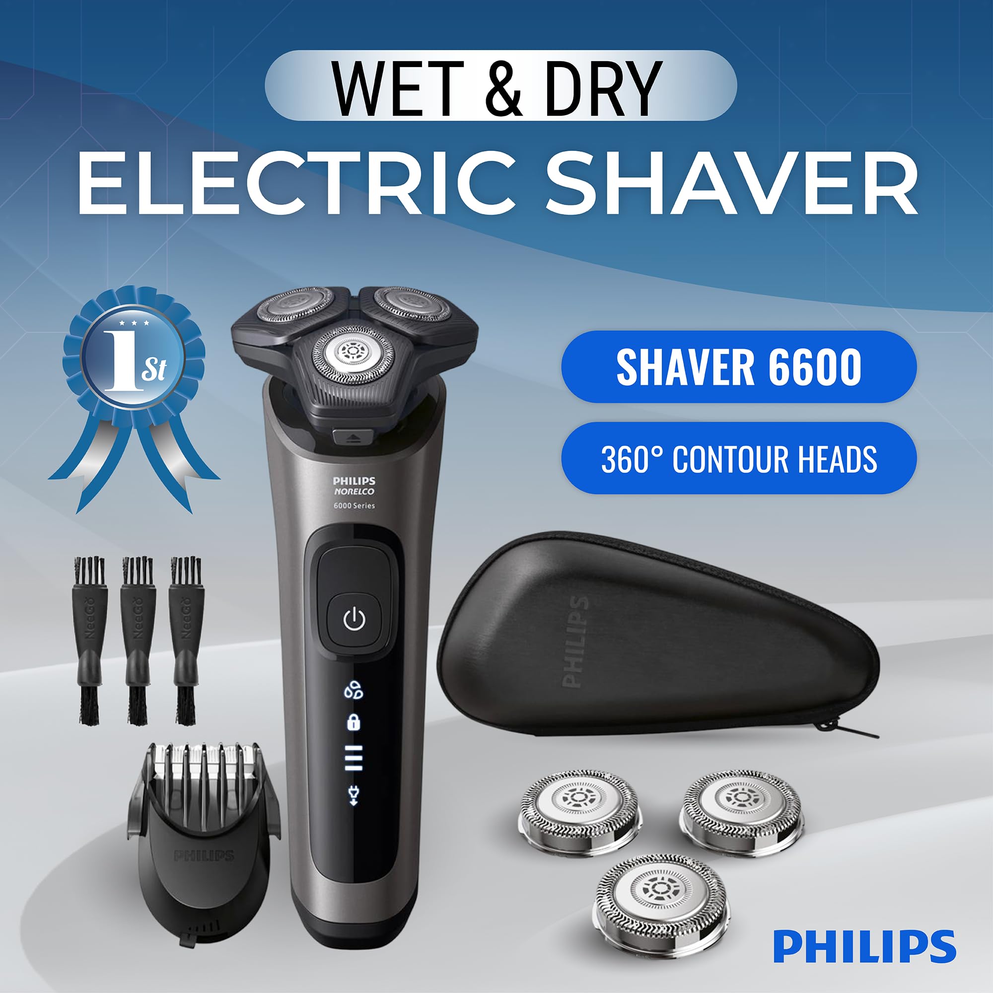 Philips Electric Shavers for Men - Rechargeable Wet/Dry Shaver with SenseIQ Technology, Cordless Razor with Pop-up Trimmer & Travel Case | Smooth Shaving for Home, Office & Travel Grooming