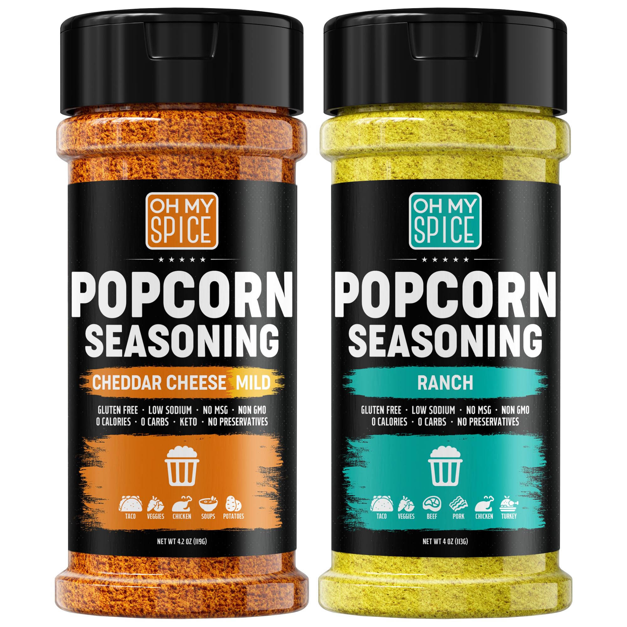 **Gluten-Free Popcorn Seasoning Variety Pack - Low Sodium Ranch & Cheddar Cheese Powder Flavors | Popcorn Topping Kit for Movie Nights, Snack Time & Party Favors**