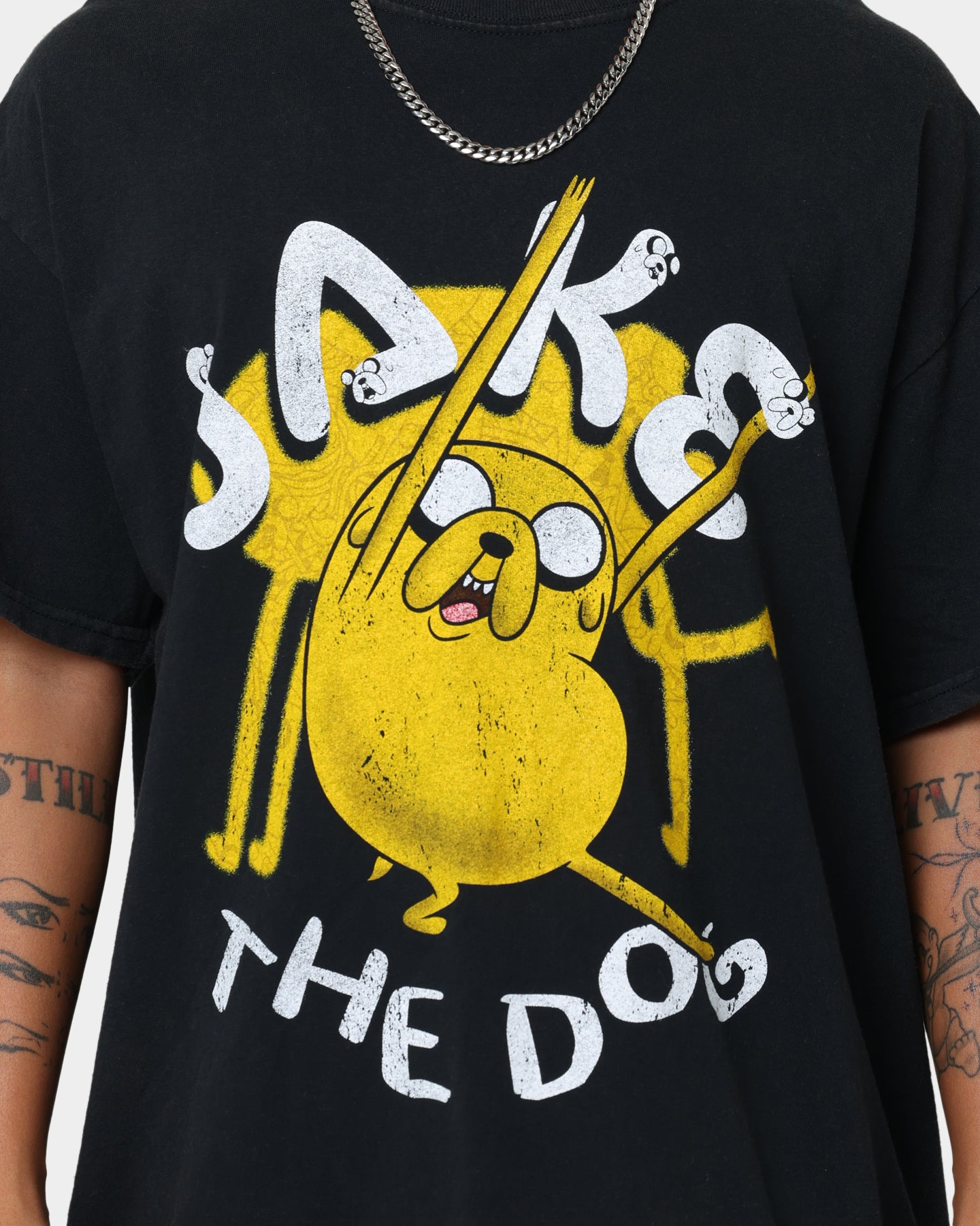 Vintage Jake The Dog T-Shirt from Adventure Time - Black Wash Retro Graphic Tee for Men & Women - Perfect for Casual Wear, Cosplay, and Fan Merchandise