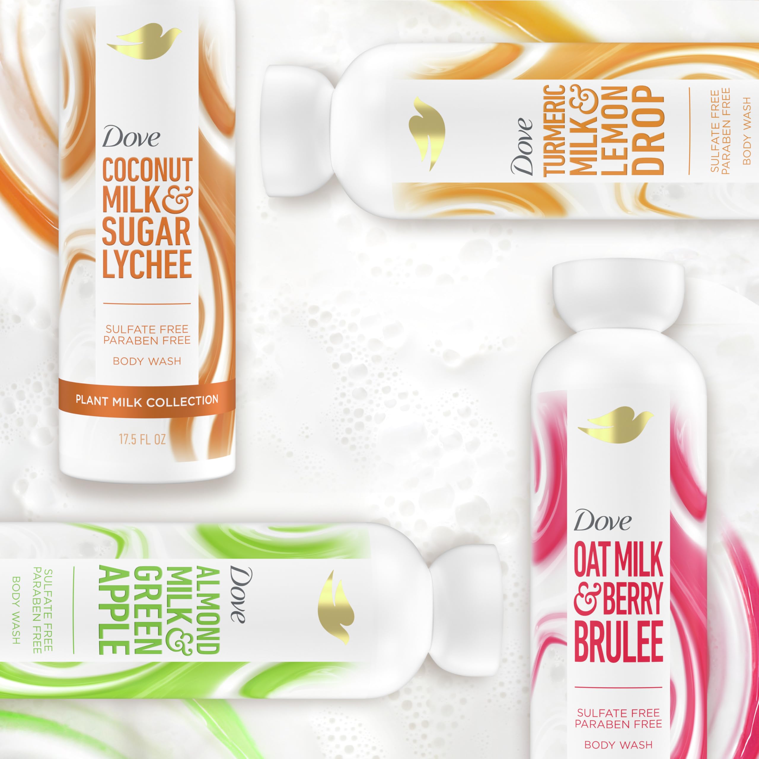 Dove Plant Milk Cleansing Body Wash - Coconut & Lychee Scent for Moisturized Skin | Sulfate-Free & Paraben-Free Gentle Cleanser | 98% Biodegradable Formula | 17.5 fl oz | Perfect for Daily Shower & Sensitive Skin Care