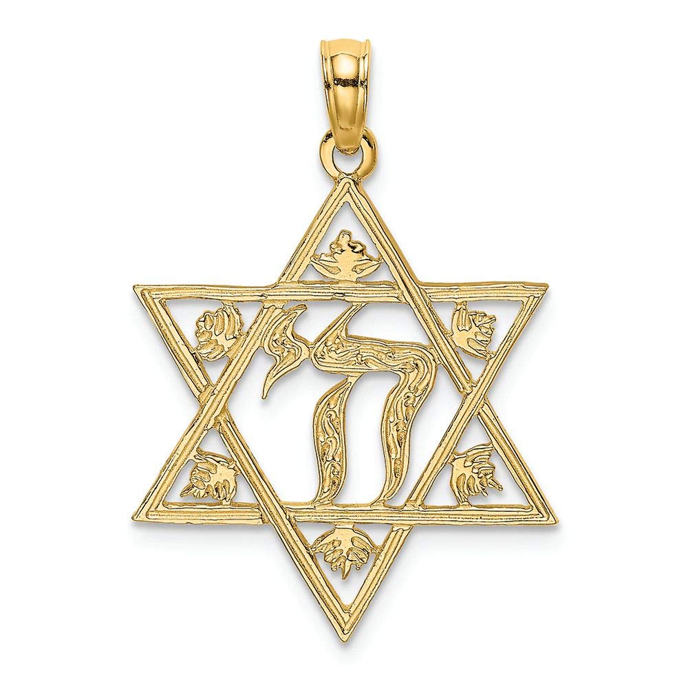 14K Yellow Gold Star of David Jewish Pendant with Chi Center - Elegant Religious Jewelry for Men & Women - Perfect for Hanukkah, Bar Mitzvah, Bat Mitzvah Gifts and Daily Wear