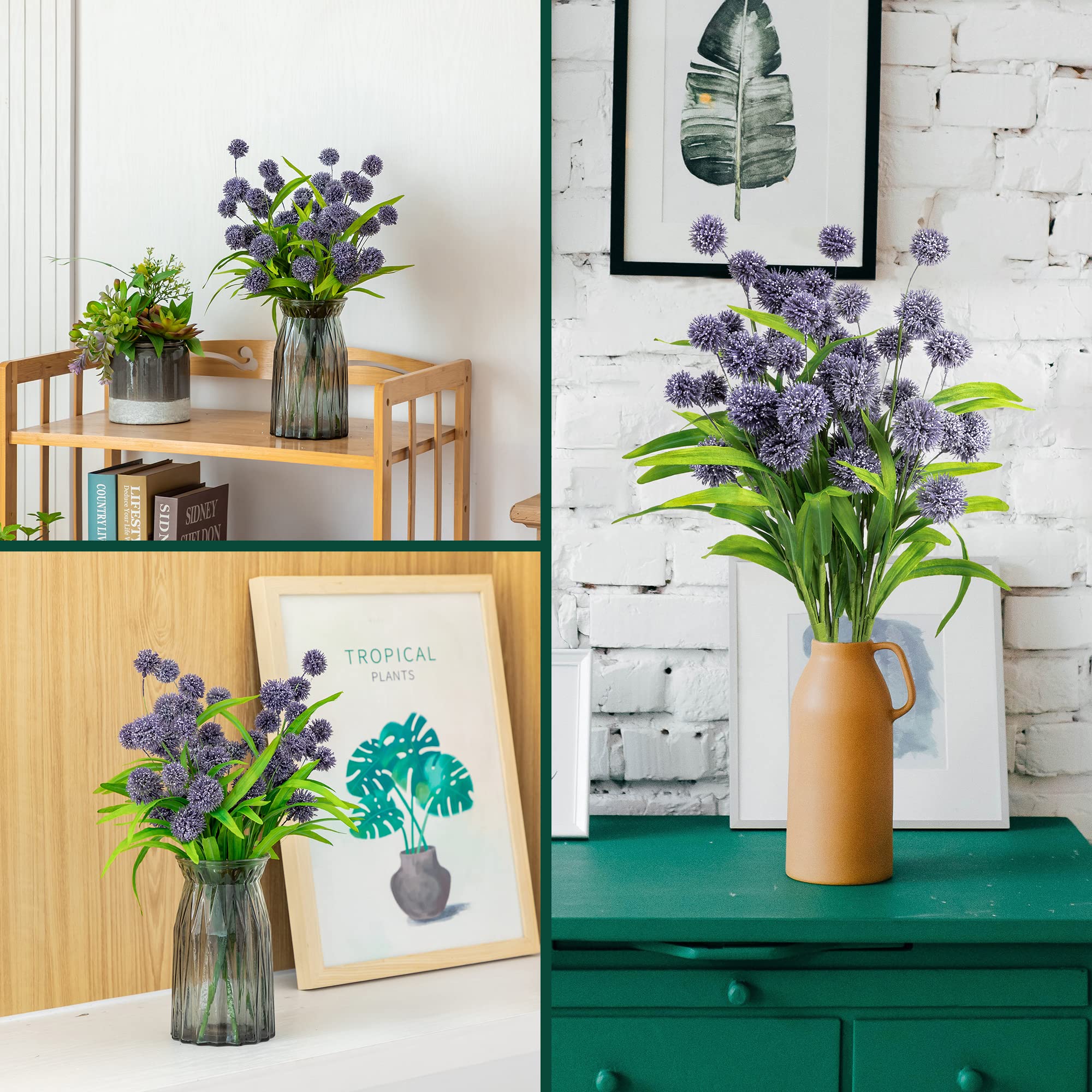 Artificial Billy Button Flowers - Faux Thistle Globe Echinops Bouquet (2 Pack) | Fake Silk Greenery Plants for DIY Home Decor, Wedding Centerpieces & Table Arrangements