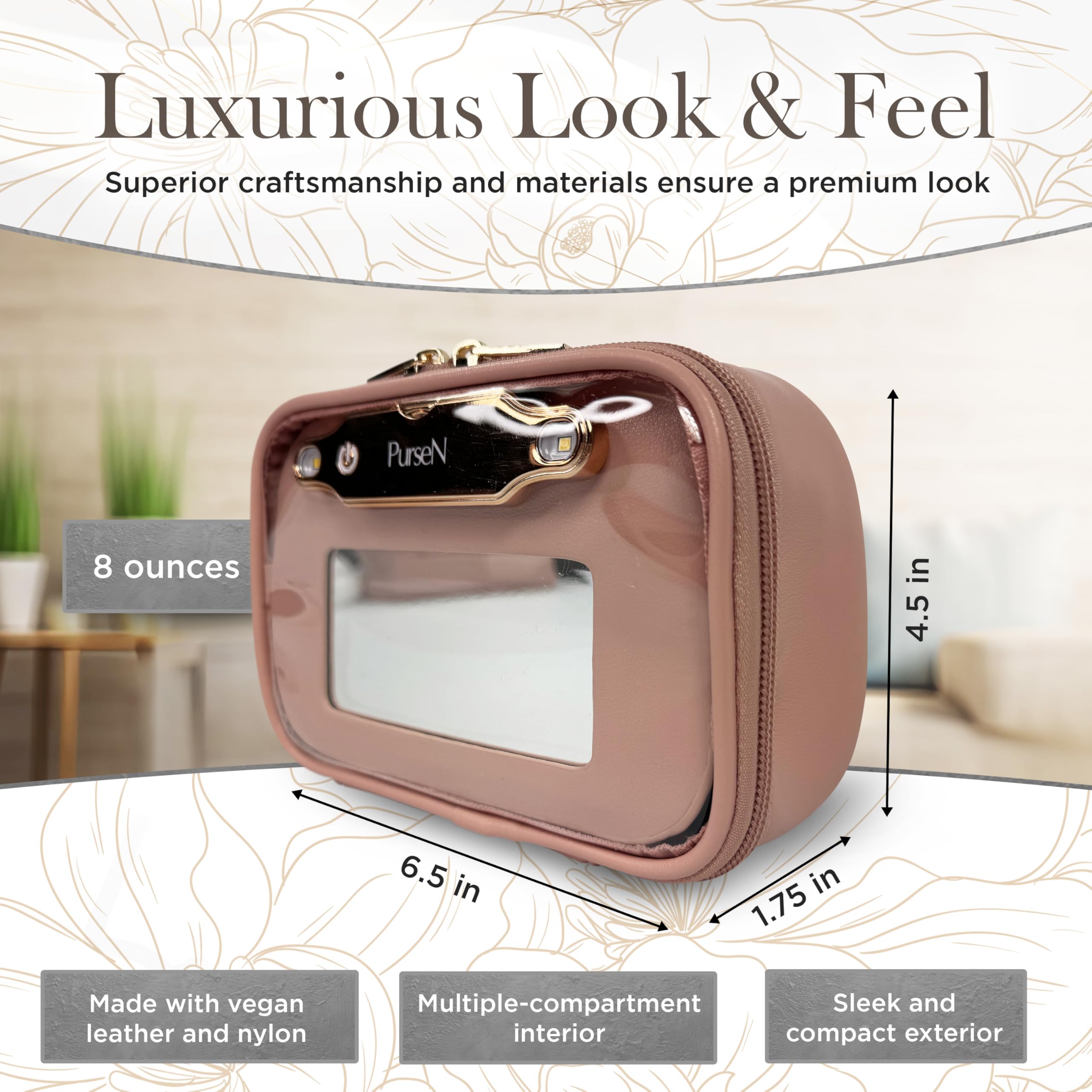 Premium LittMini Makeup Bag with Detachable Mirror & LED Light - Compact Travel Cosmetic Organizer with Removable Pouches - Perfect for Everyday Essentials & On-the-Go Touchups (Rose Pink) - Ideal for Travel, Gym, Work & Daily Beauty Routine