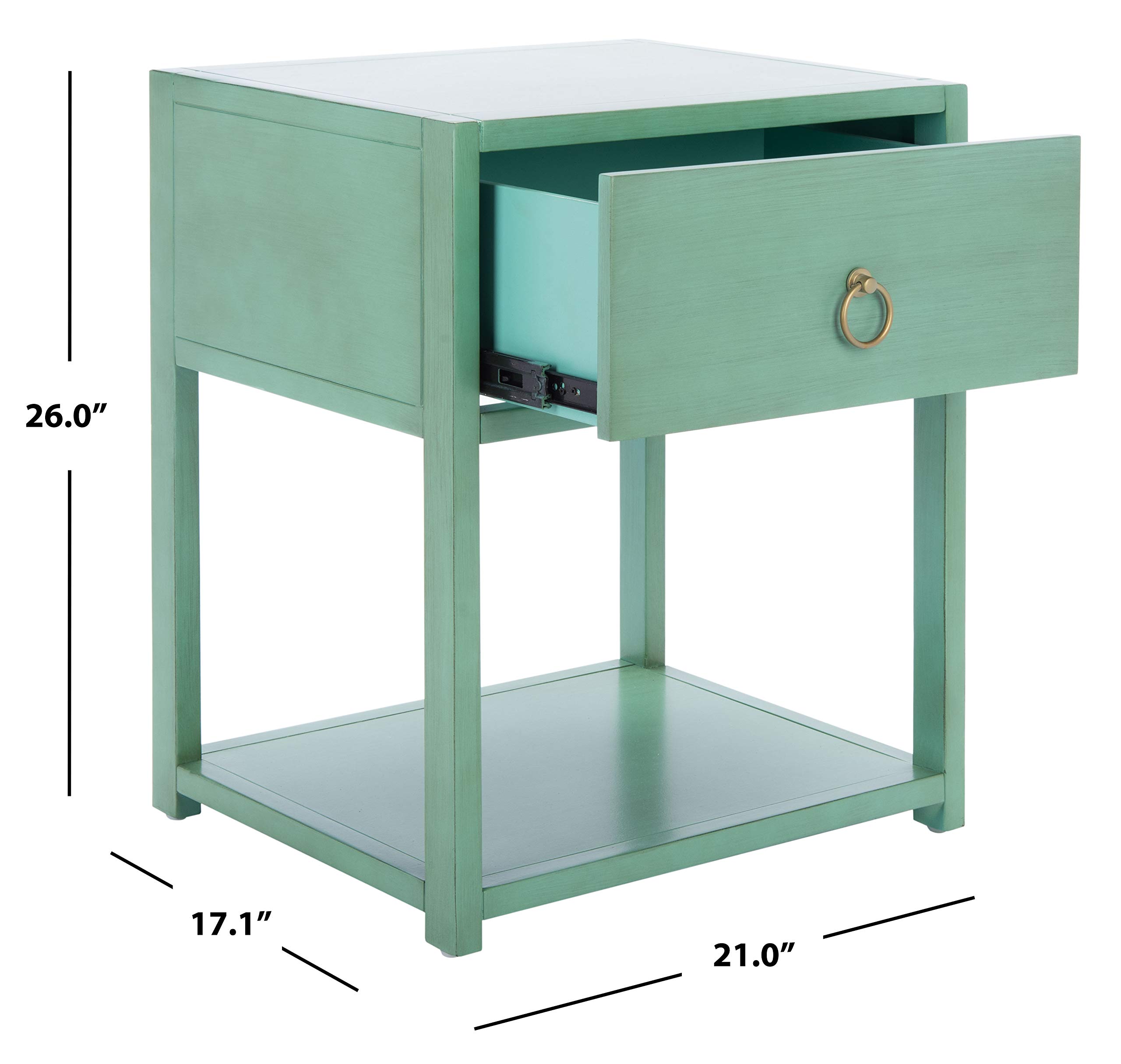 Safavieh Home Collection Yudi Turquoise and Gold 1-Drawer Nightstand - Modern Bedside Table for Bedroom Decor, Small Storage Cabinet with Drawer - Perfect for Guest Rooms, Apartments & Dormitories