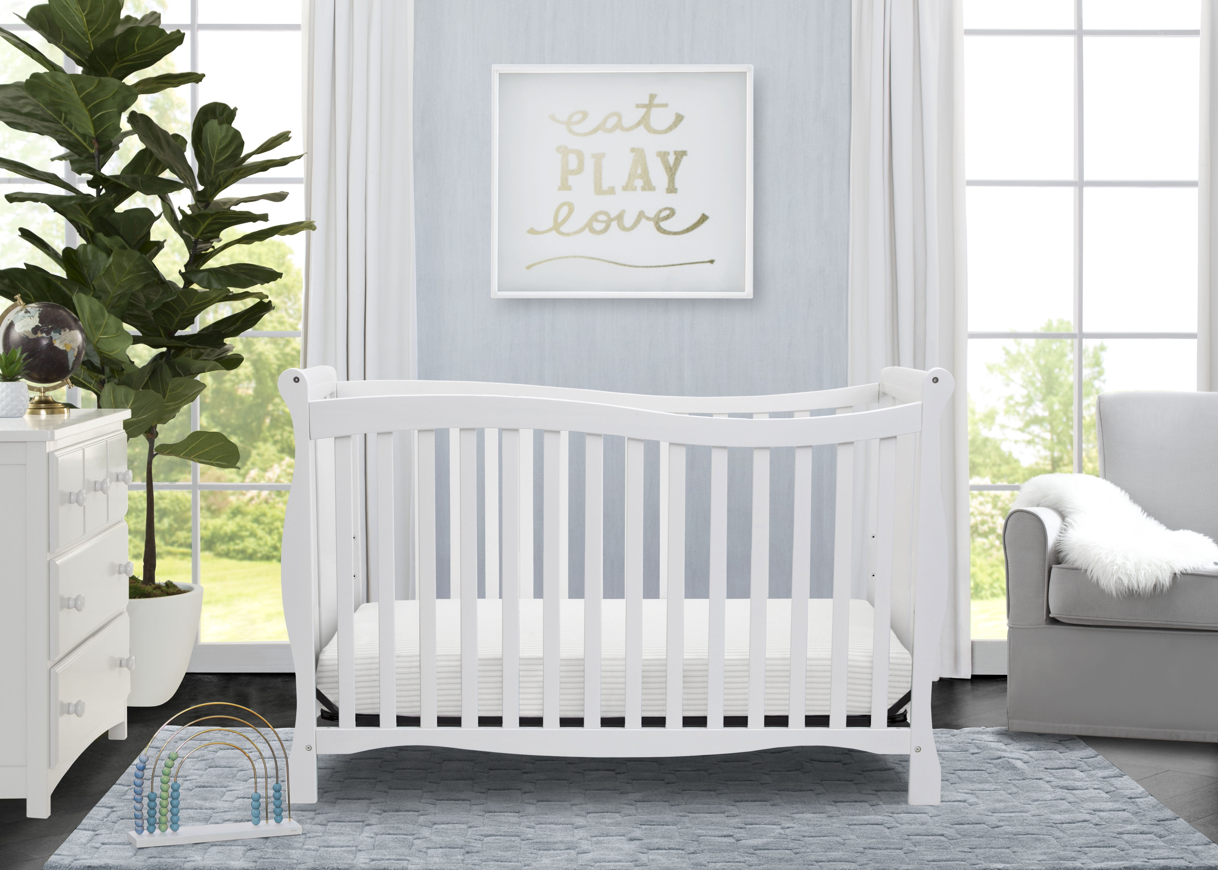 Brookside 4-in-1 Convertible Baby Crib - White Nursery Furniture for Newborn to Toddler Bed | Perfect for Modern Nursery, Bedroom & Daycare Use