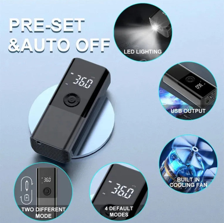 Portable Tire Inflator - 150PSI Air Compressor for Car, Bike & SUV Tires - Fast Inflation with Digital Gauge - Perfect for Road Trips, Emergency Use & Home Garage