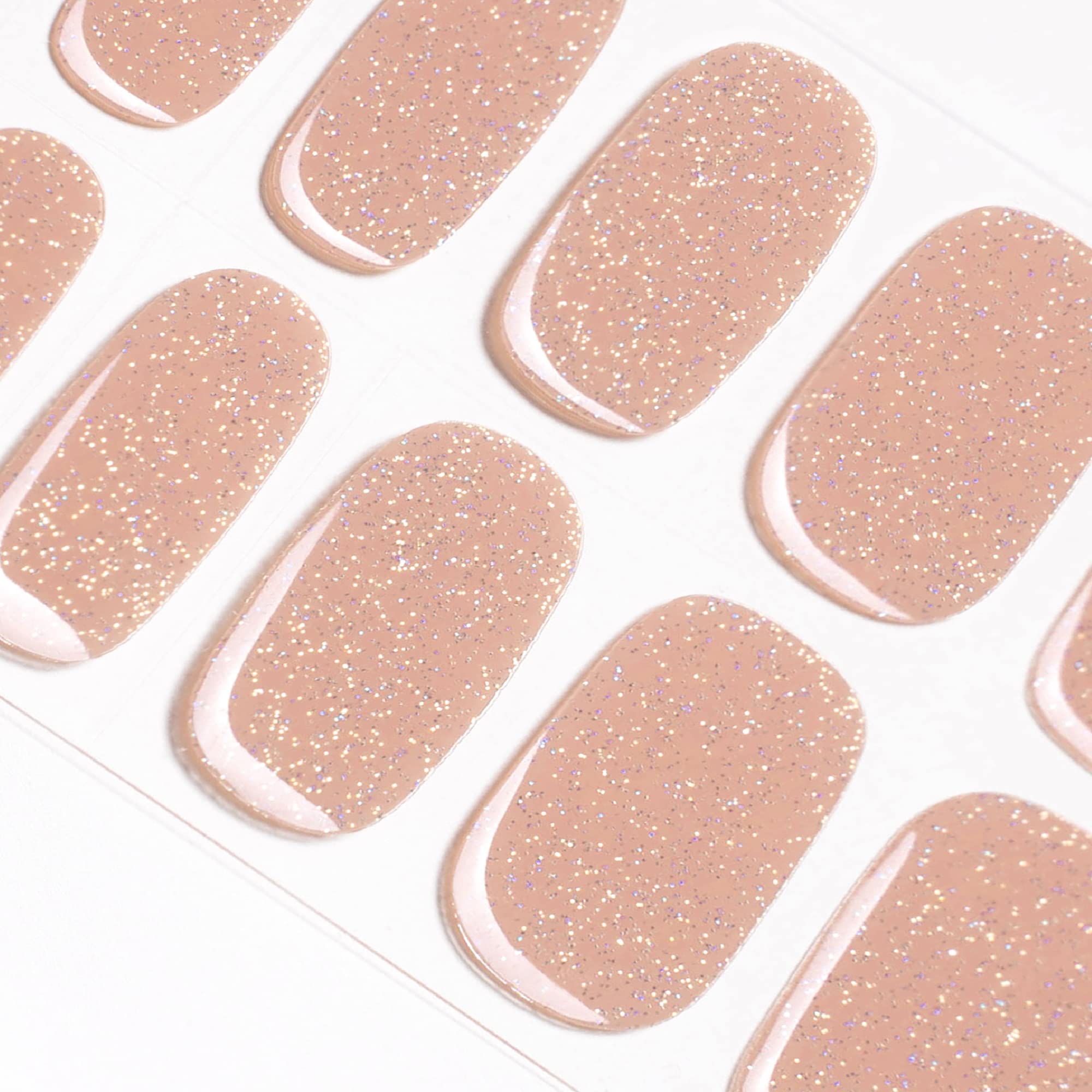 DANNI & TONI Semi Cured Gel Nail Strips - Nude Glitter Gel Nail Stickers (Simply Sand) - 28 Count - DIY Salon-Quality Manicure at Home for Parties, Weddings & Special Occasions