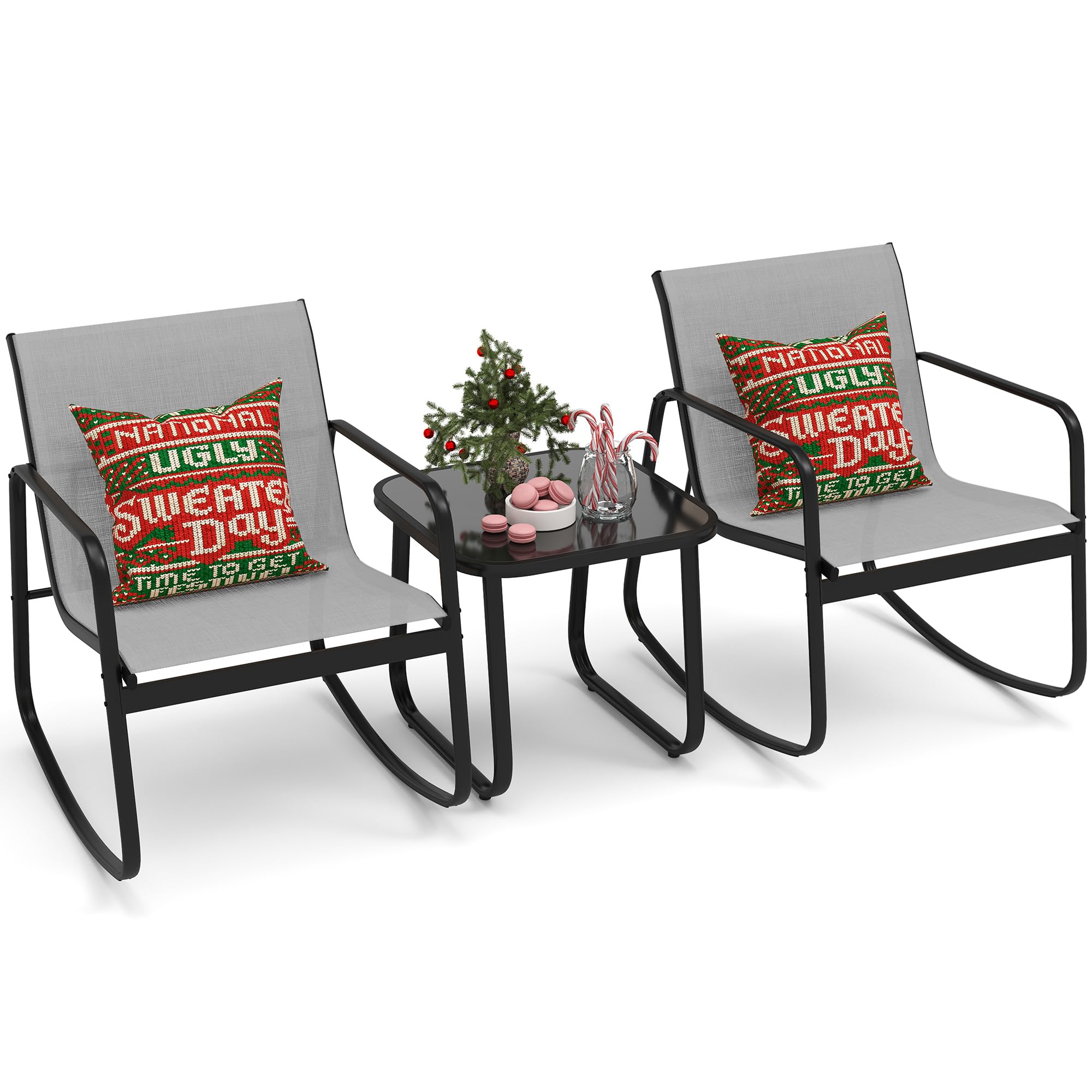 DWVO 3-Piece Outdoor Patio Furniture Set - Modern Textilene Bistro Set with 2 Chairs & Coffee Table for Backyard, Garden, Balcony, Poolside (Grey) | Perfect for Relaxing, Entertaining & Outdoor Dining