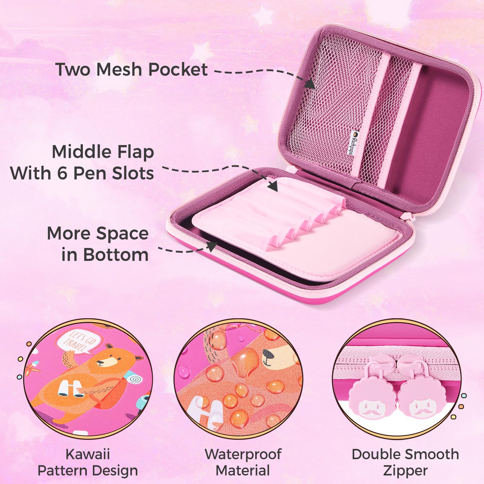 Rockpapa Kids Travel Pencil Case - Cute Animal Designs for School & Travel