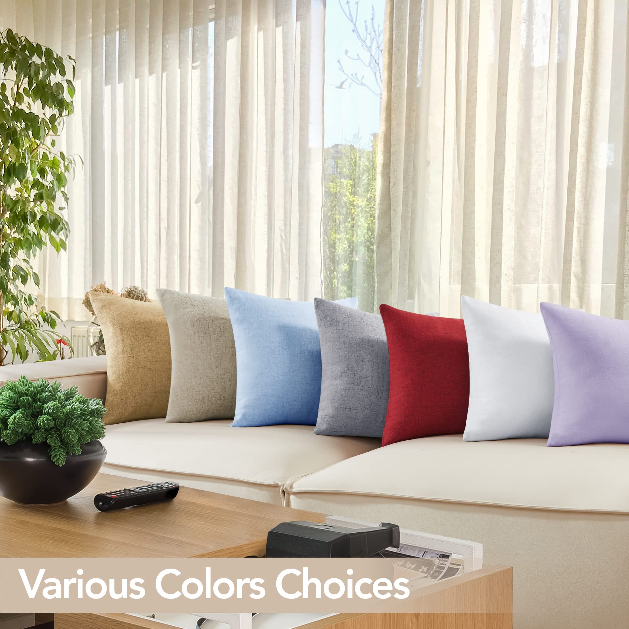 Deconovo 22x22 Inch Blue Throw Pillow Covers - Set of 4 Faux Linen Decorative Cushion Cases for Sofa, Bed & Home Decor (Sky Blue, No Insert) - Perfect for Living Room, Bedroom & Cozy Spaces