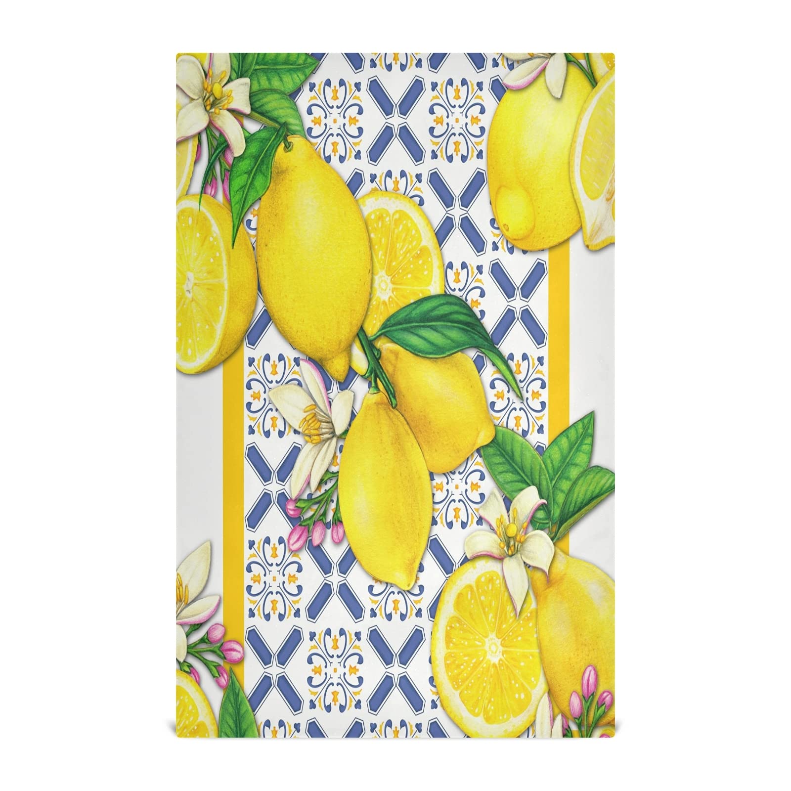 ALAZA Mediterranean Lemon and Tiles Design Kitchen Dish Towels Set of 6 - Soft, Absorbent Hand Towels for Kitchen, Home Cleaning, and Dish Drying - 18 x 28 Inch - Perfect for Cooking, Baking, and Household Chores