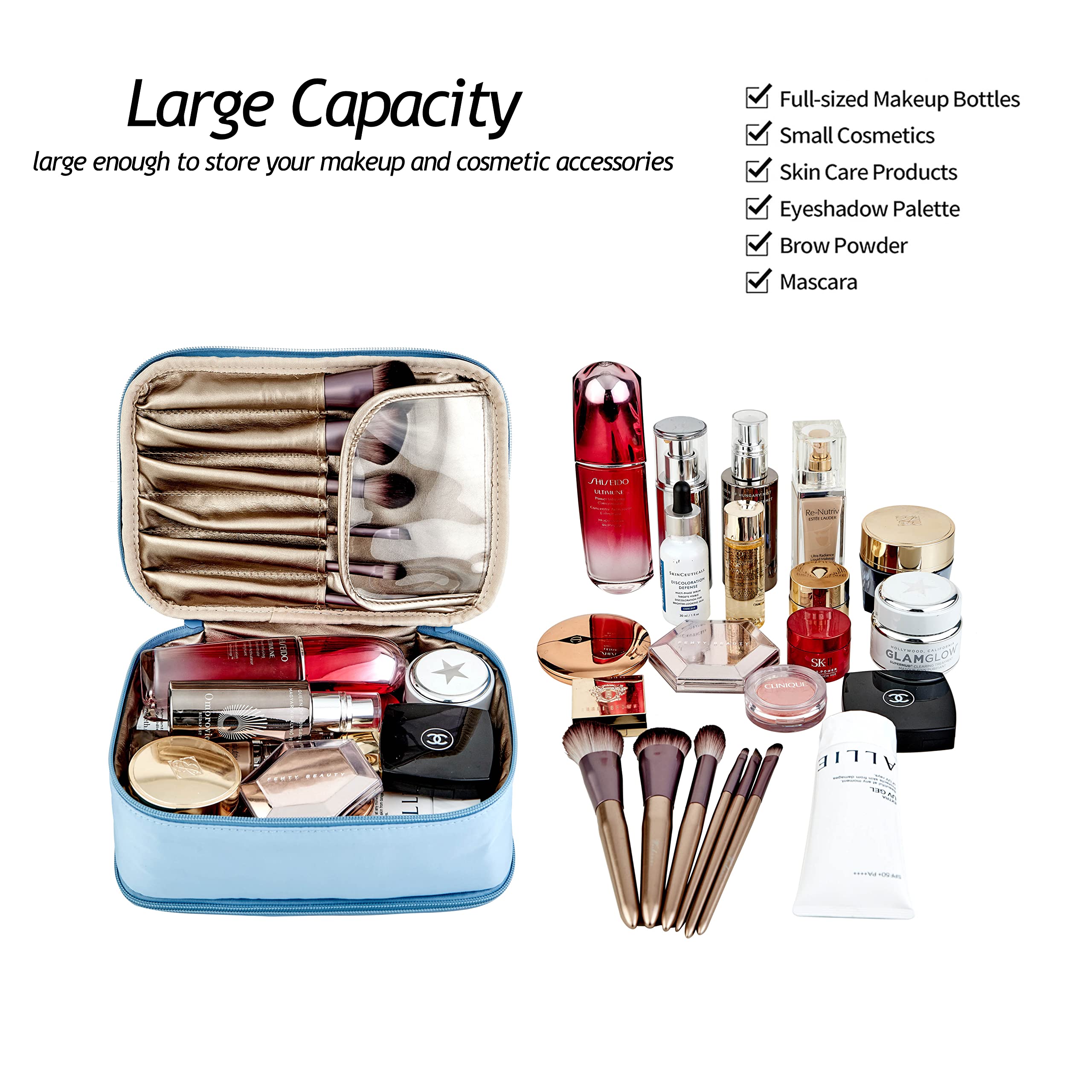 JJ POWER Waterproof Makeup Bags for Travel - Large Cosmetic Organizer with Toiletry Pouch (Blue) | Perfect for Airplane Carry-on, Gym Essentials & Daily Beauty Storage