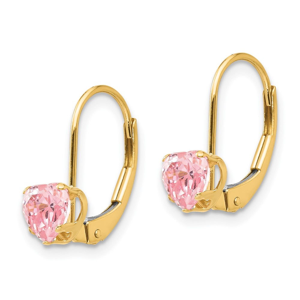 14K Gold Madi K Pink CZ Heart Leverback Earrings SE2155 - Elegant Dangle Earrings for Women, Perfect for Valentine's Day Gifts, Anniversary, Date Night & Special Occasions