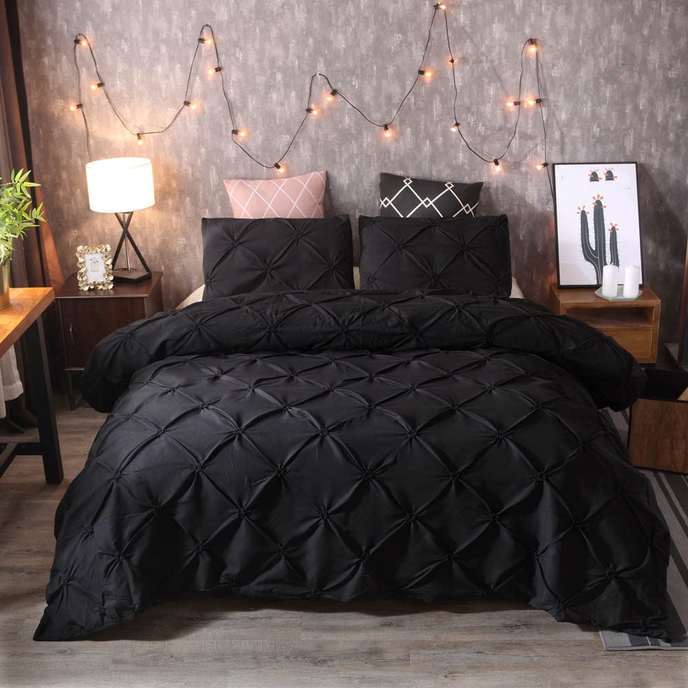 Premium Luxury Bedding Set - Queen/King Size Duvet Cover & Pillowcases - Soft & Breathable Bed Linen - 150x200cm (Black) - Perfect for Master Bedroom, Guest Room & Hotel Style Decor