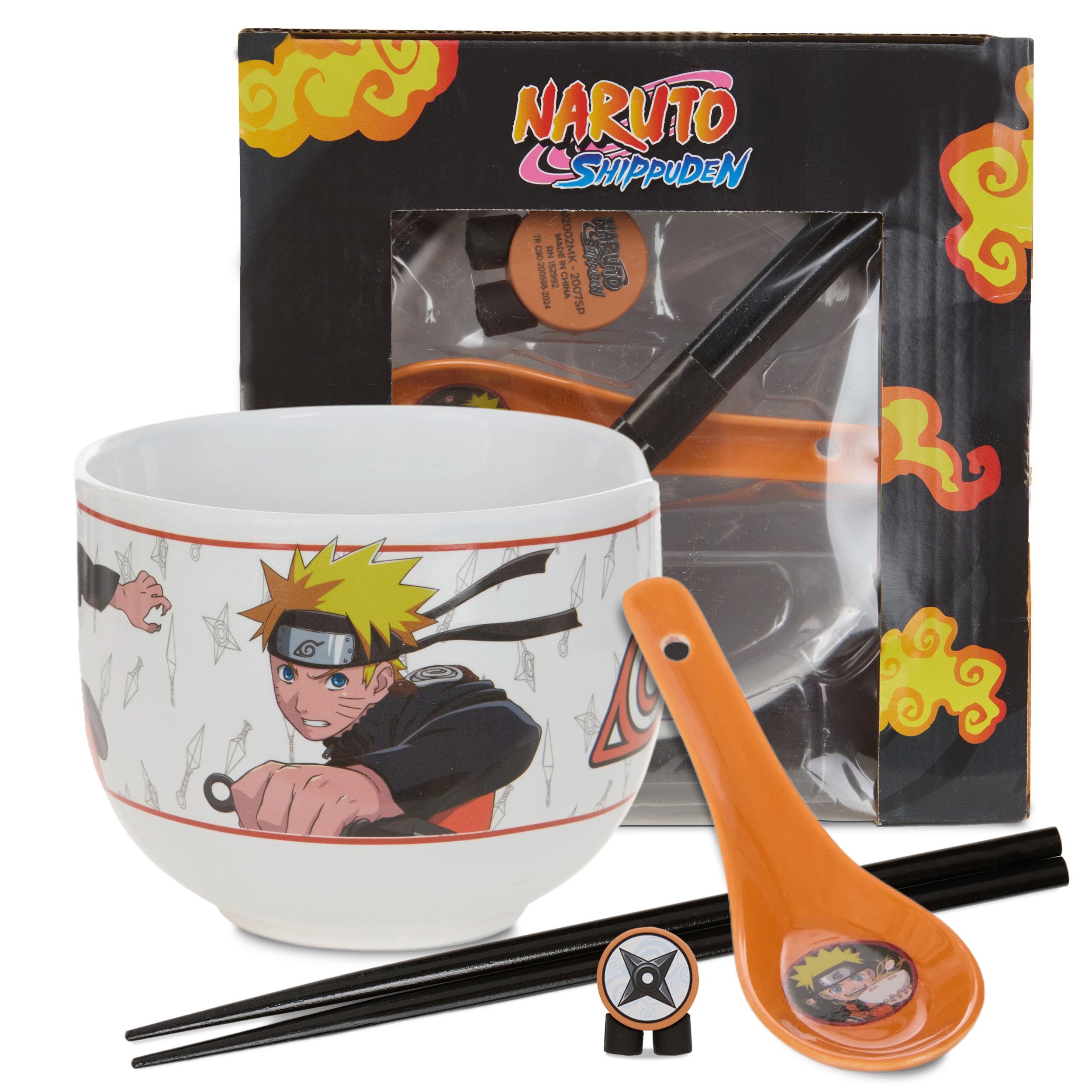 Naruto Anime Ramen Bowl Set - 16 oz Ceramic Microwave Safe Noodle Bowl with Chopsticks & Spoon | Perfect for Instant Ramen, Rice, Soup | Great Anime Gift for Men & Otaku Fans | Home Dining, Office Lunch, Anime Party
