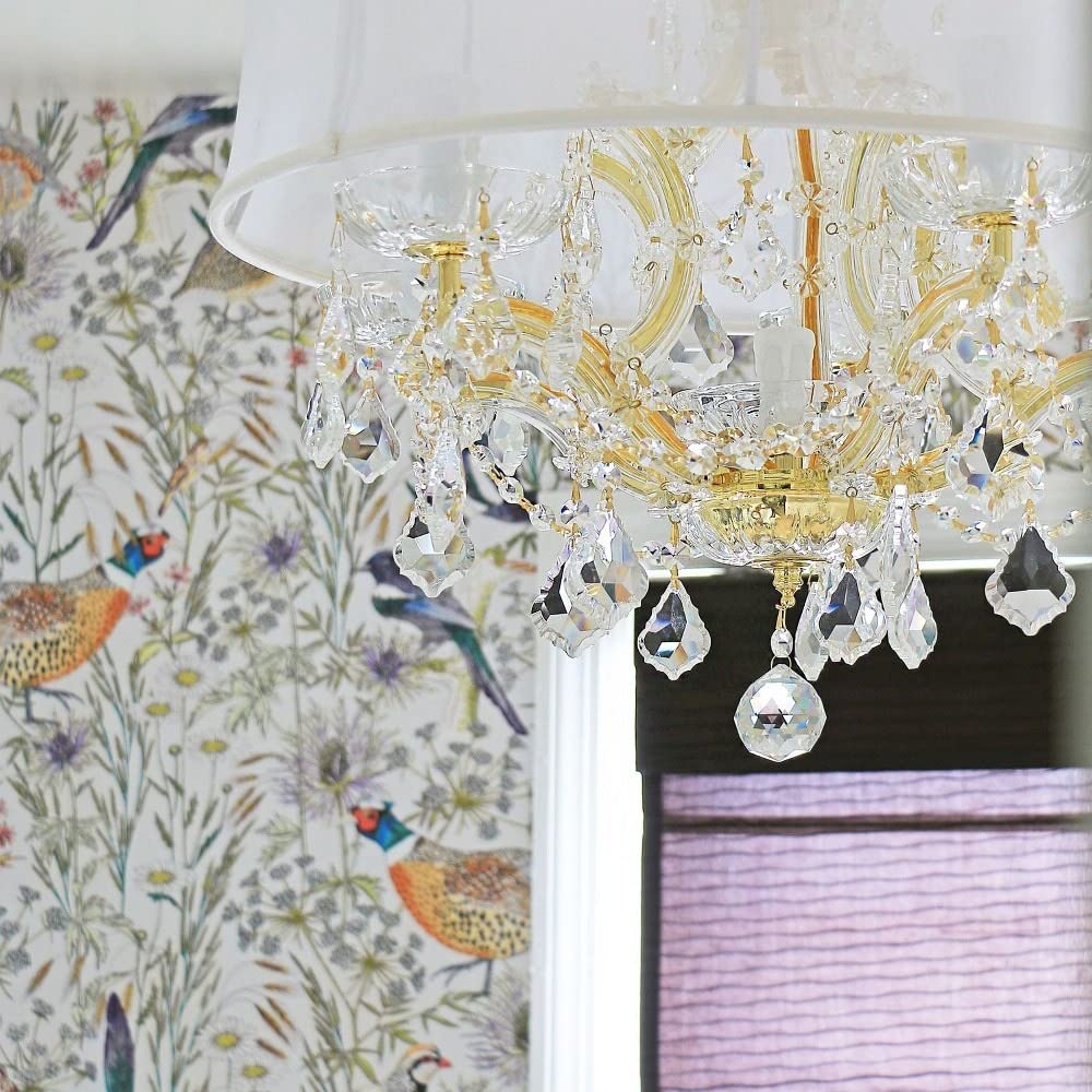 Brentwood 6-Light Strass Crystal Gold Drum Shade Chandelier - Elegant Ceiling Lighting Fixture for Dining Room, Living Room & Bedroom