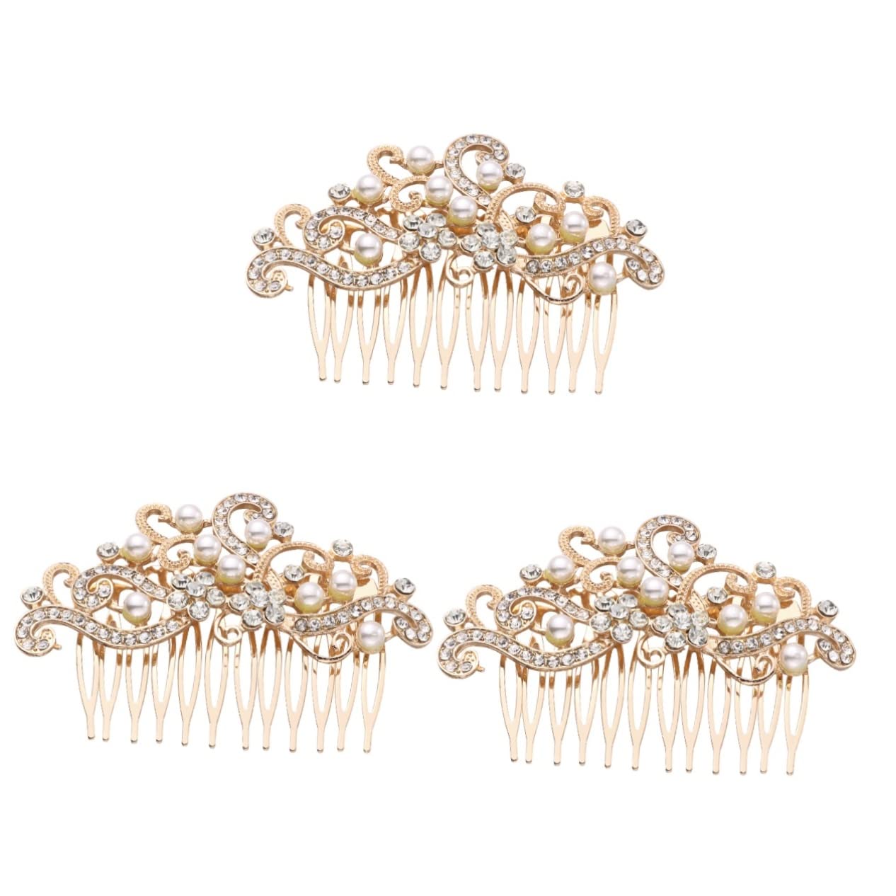 LALAFINA 3-Piece Gold Wedding Hair Comb Set - Elegant Bridal Hair Accessories for Women - Perfect for Weddings, Prom, and Special Occasions