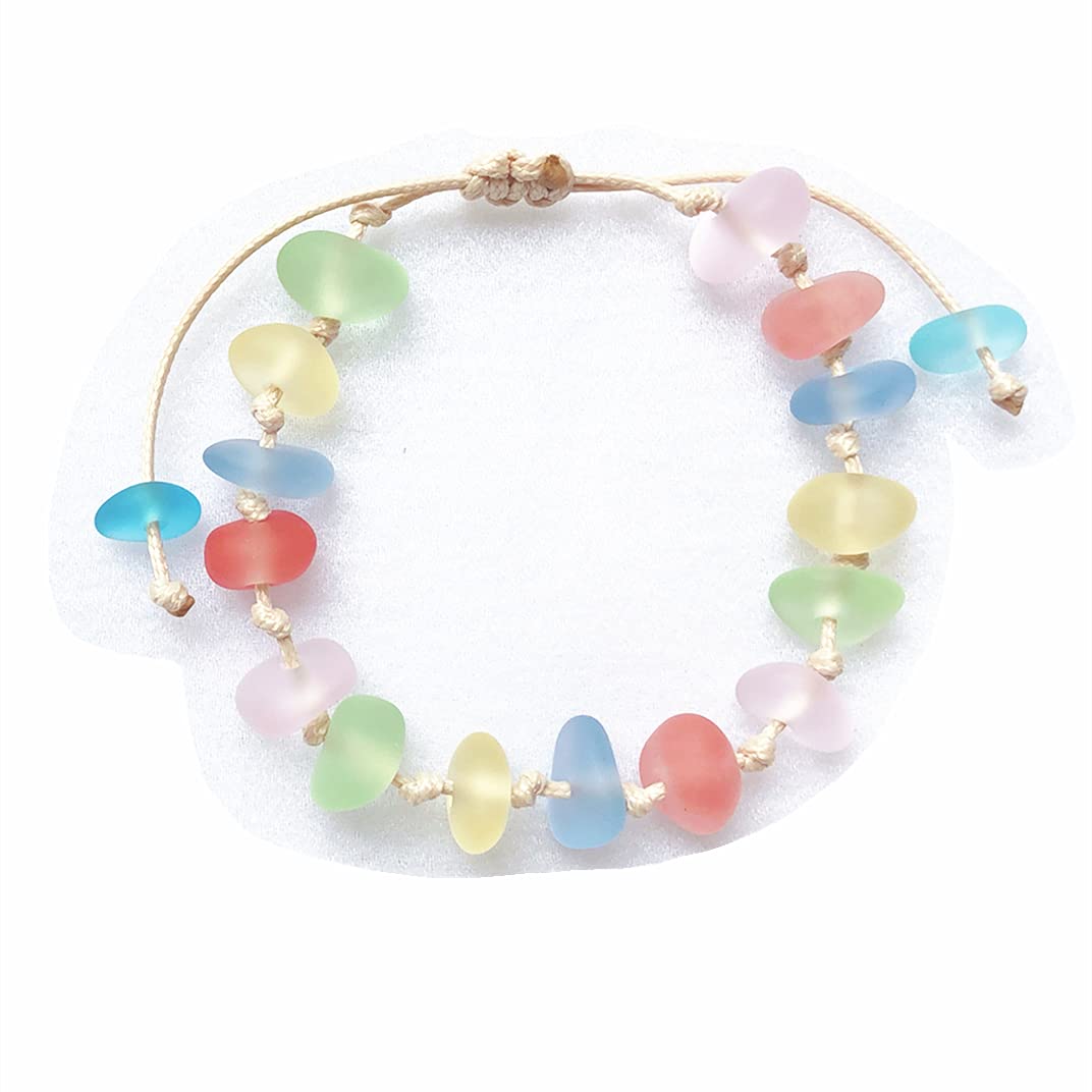 Handmade Adjustable Sea Glass Bracelet with Knot Sennit Design - Natural Beach Glass Jewelry for Women - Perfect for Beach Weddings, Boho Fashion & Summer Accessories