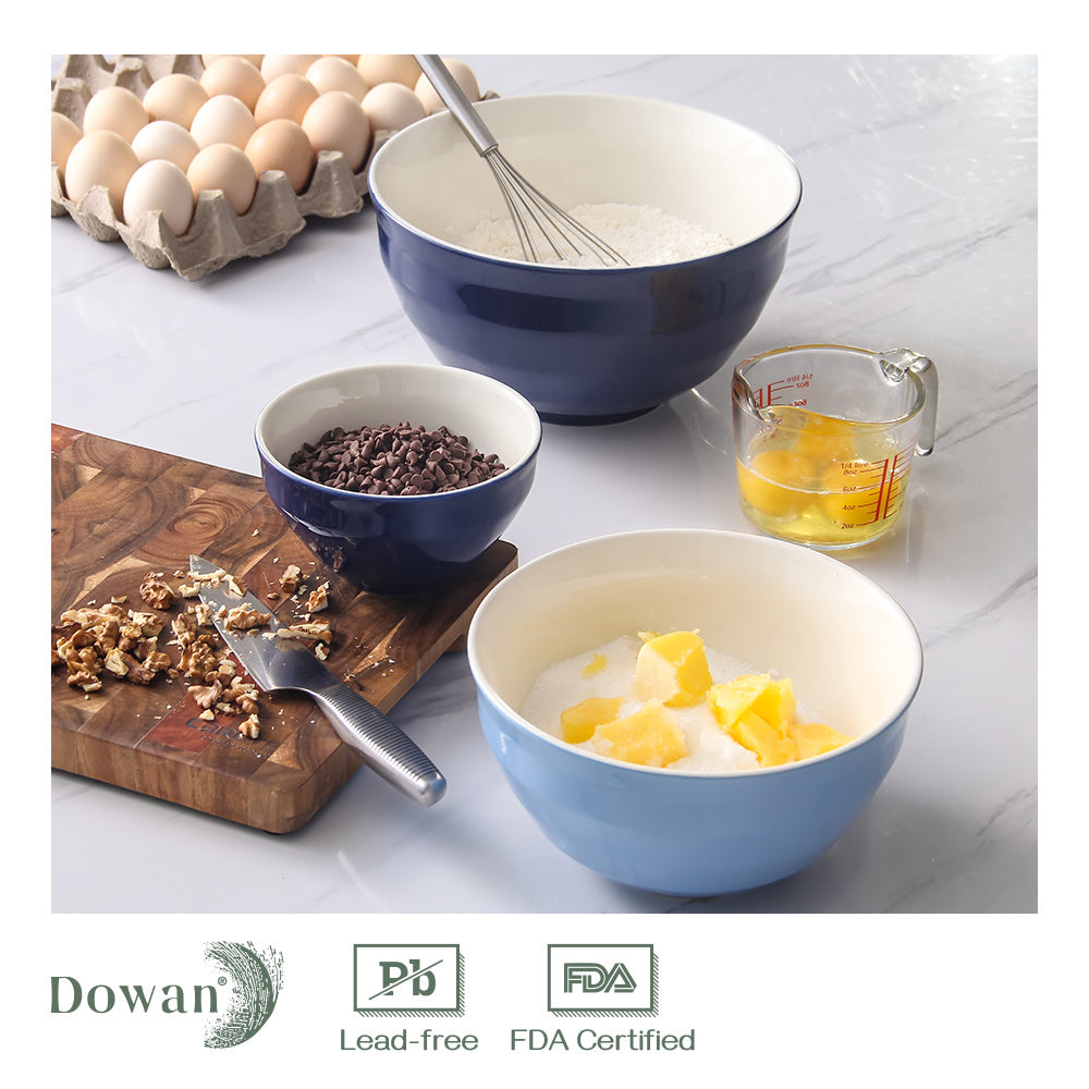 Premium Ceramic Mixing Bowls Set of 3 - Non-Slip Kitchen Essentials for Baking, Cooking & Food Prep - Perfect for Mixing Dough, Whisking Eggs & Serving Salads