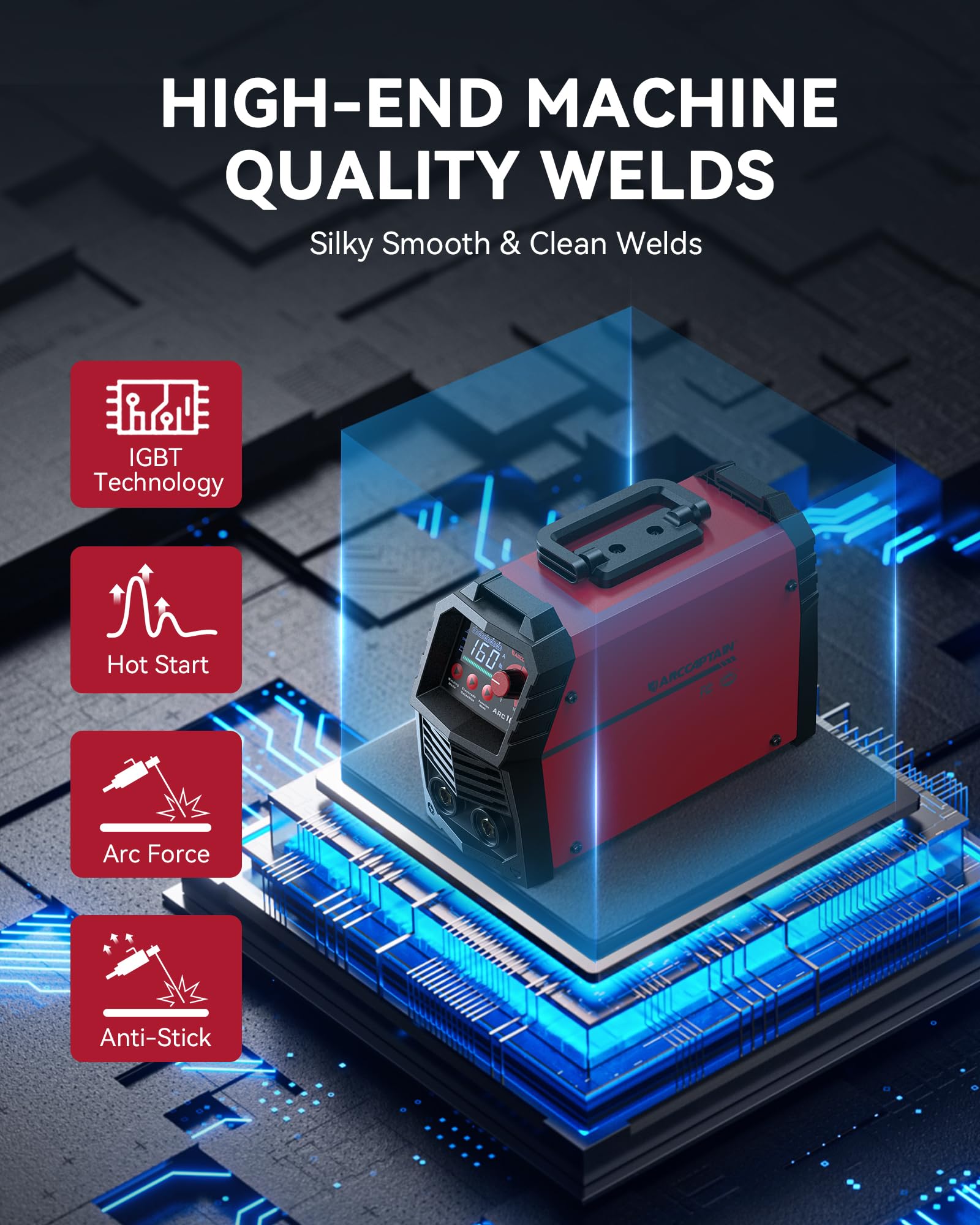 ARCCAPTAIN 110V/220V 160Amp IGBT Inverter Stick Welder - Portable MMA Welding Machine with Synergic Control, Large LED Display, Lift TIG, Hot Start, Arc Force & Anti-Stick - Ideal for Home DIY, Metal Fabrication, Auto Repair & Construction Projects