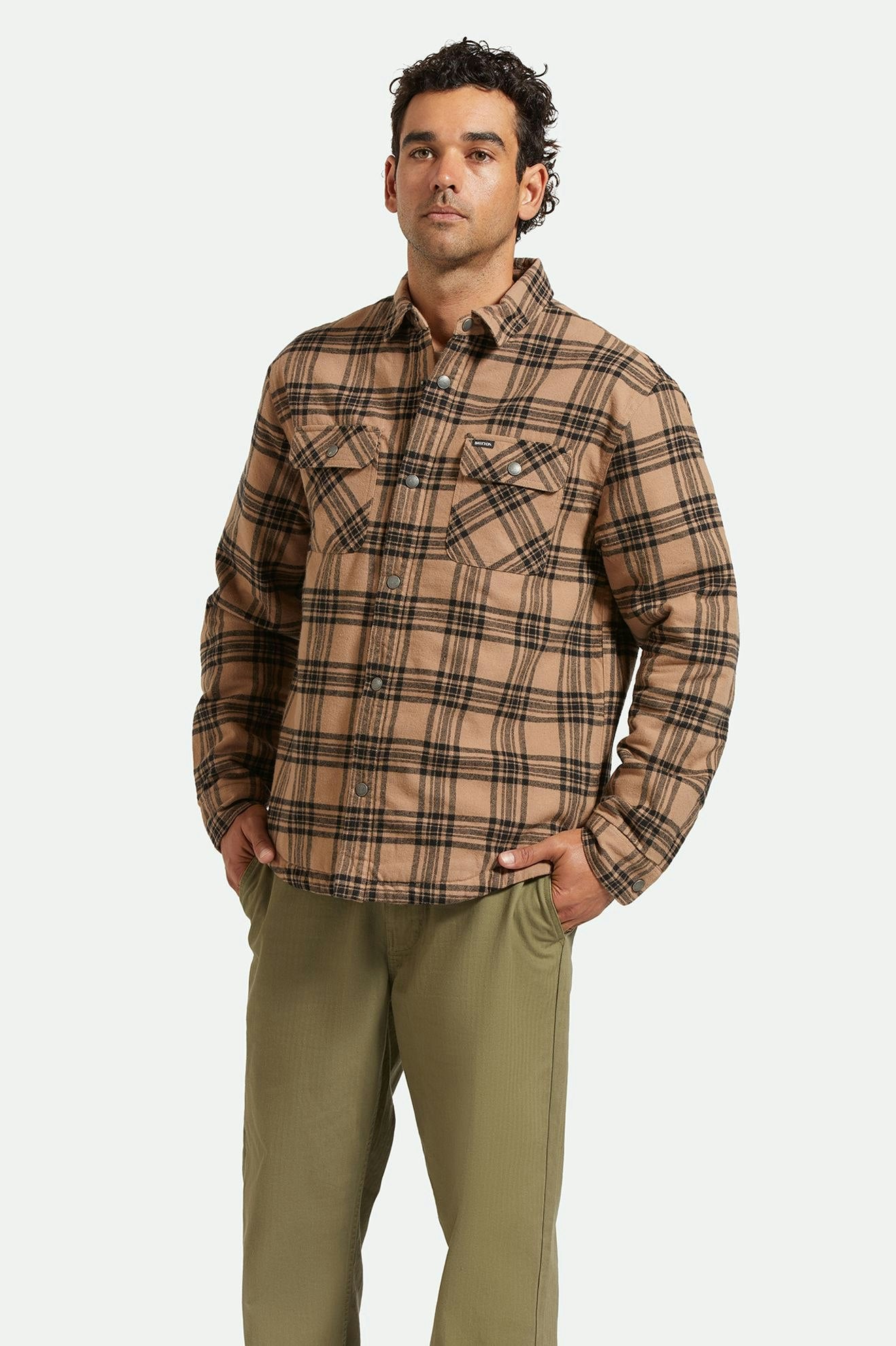 Bowery Quilted Long Sleeve Flannel Shirt in Woodsmoke/Black - Cozy Outdoor Wear for Camping & Fall Adventures