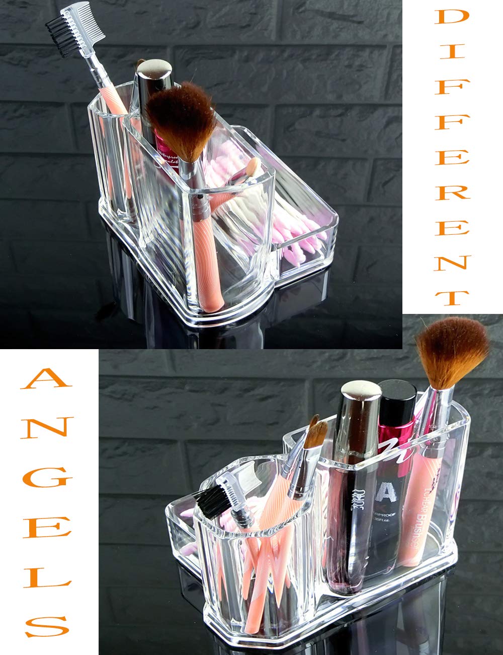Clear Acrylic Makeup Brush Organizer - 3-Compartment Cosmetic Storage Case for Eyeliners, Eyebrows & Qtips | Multi-Purpose Vanity Organizer for Home, Office & Travel | Perfect for Makeup Artists, Beauty Enthusiasts & Professional Use