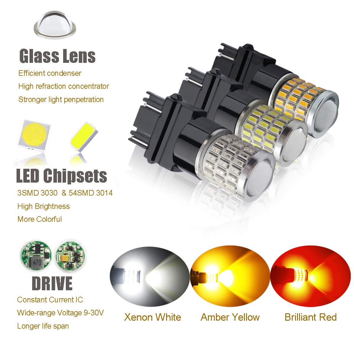 iBrightstar 9-30V Super Bright 3157 4157 3057 3156 LED Bulbs - Low Power Xenon White Replacement for Backup Reverse Lights, Tail Brake & Parking Lights | Perfect for Cars, Trucks & SUVs Nighttime Safety