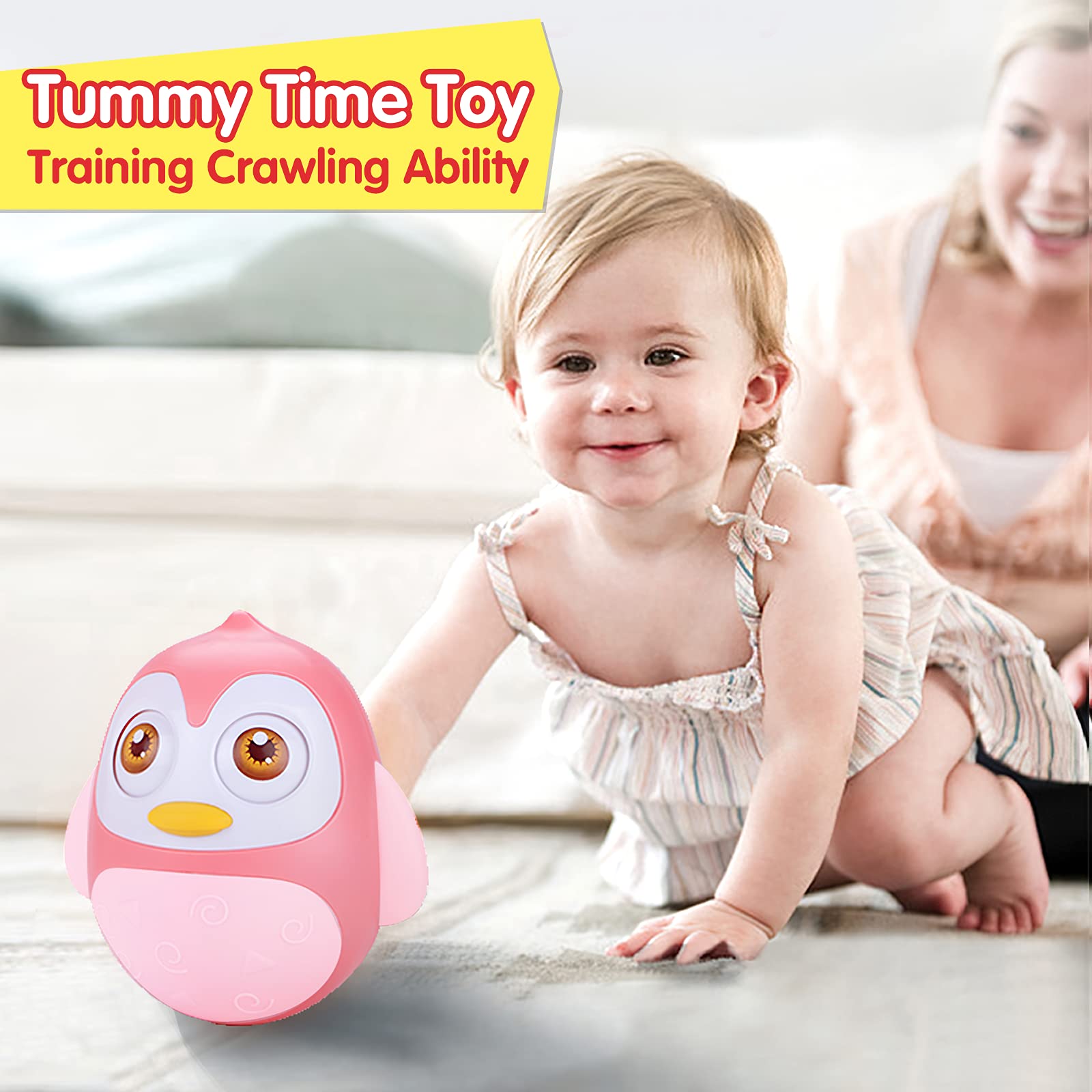UNIH Roly Poly Penguin Baby Toy - Tummy Time Wobbler for 6-12 Month Olds | Developmental Learning Toy for Infants | Gift for Baby Boys & Girls (Pink) | Perfect for Nursery Playtime & Early Motor Skills Development