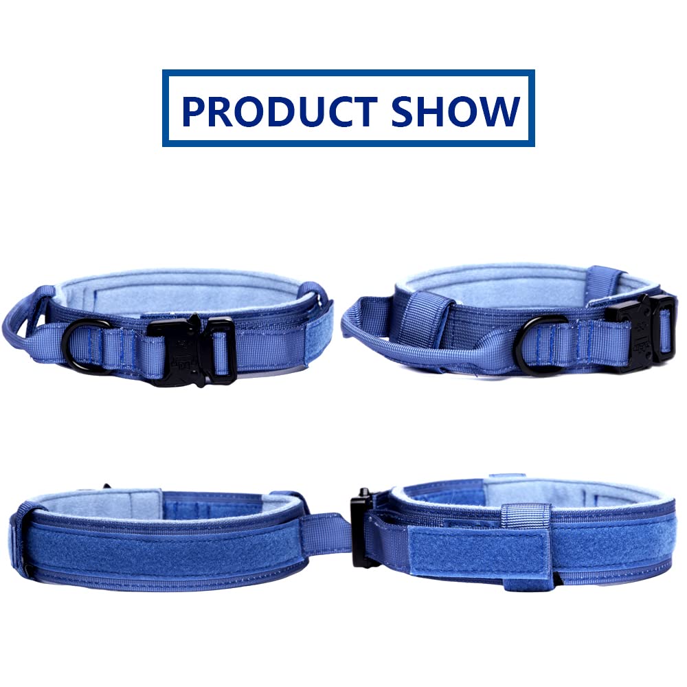 Tactical Dog Collar - Heavy Duty Military Grade Adjustable Nylon Collar with Metal Buckle & Handle for Large Dogs - Perfect for Training, Hiking & Outdoor Adventures (Dark Blue, XL)