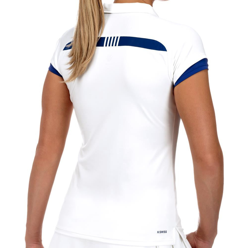 K Swiss Spring Club Polo Shirt for Men - White & Ultramarine - Casual & Sporty Cotton Golf Shirt for Work, Tennis & Outdoor Activities