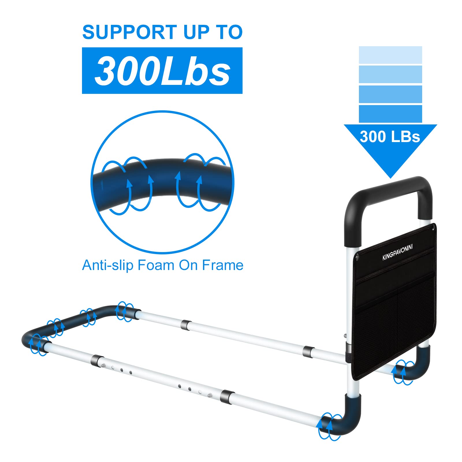 Elderly Bed Rails for Adults - Adjustable Bed Assist Rail with Storage Bag & Straps, Safety Support Bar for King, Queen, Full & Twin Beds - Ideal for Seniors' Mobility Assistance & Fall Prevention at Home