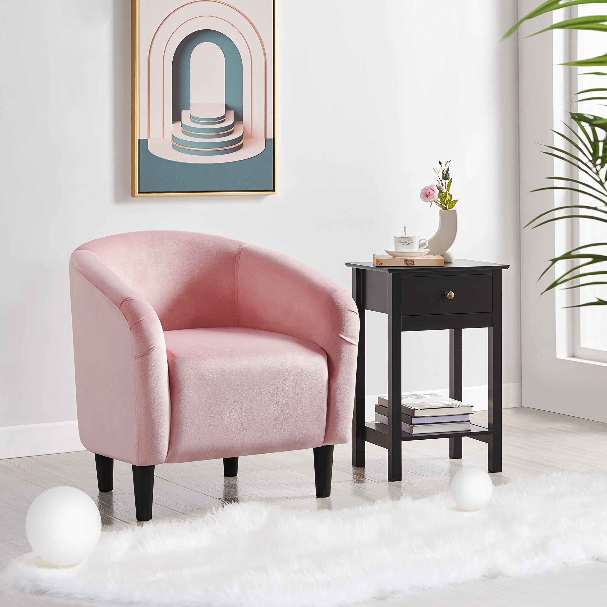 Yaheetech Modern Barrel Chair - Soft & Cozy Vanity Chair with Sturdy Metal Legs & Padded Seat for Living Room, Bedroom, Makeup Room (Pink) | Perfect for Reading Nook, Dressing Table & Home Office Accent Chair
