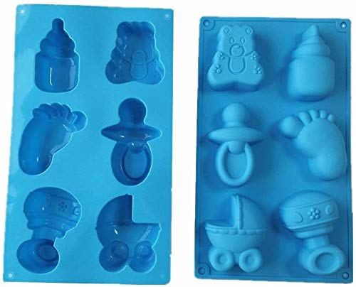 Bakefy Baby Shower Silicone Soap Mold Set - Baby Carriage, Bottle, Little Feet & Bear Shapes for Fondant, Chocolate, Candy Making, Cupcake Toppers & Polymer Clay - Perfect for Cake Decorating, DIY Crafts & Party Favors