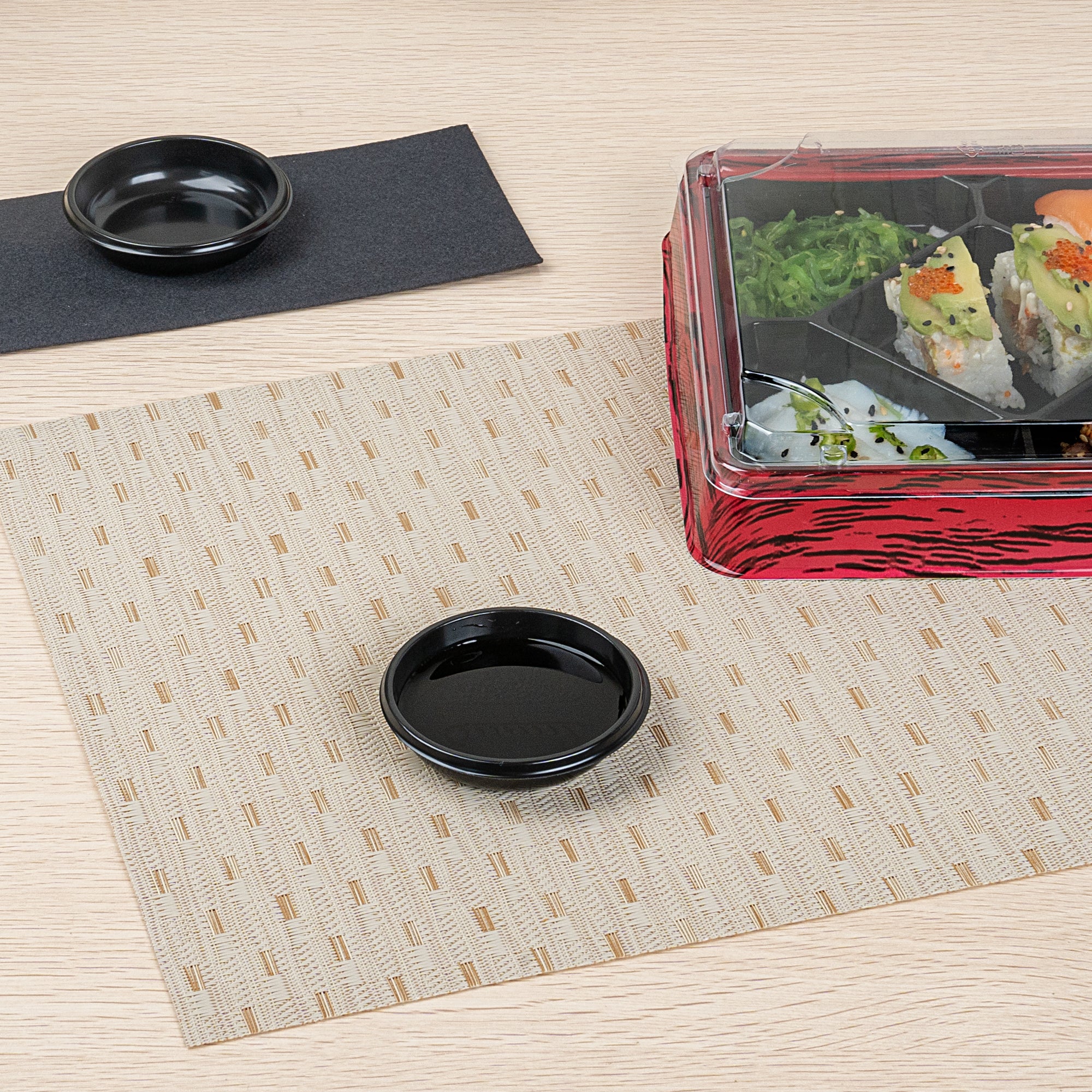 Bento Tek 2 oz Round Black Plastic Sauce Dish - 3 x 3 x 0.75 Inches - 1000 Count Bulk Box - Perfect for Restaurants, Catering, and Takeout Condiment Serving