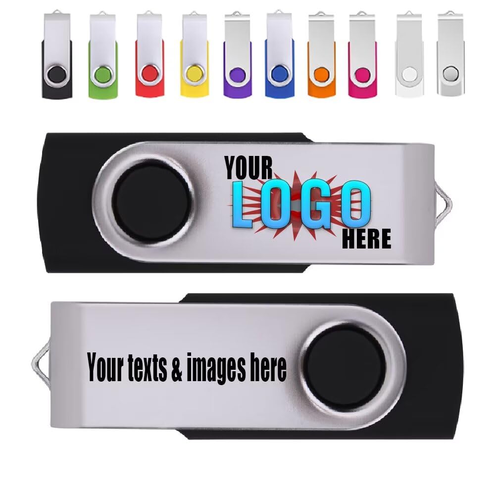 25pcs 32GB Custom USB Flash Drives with Personalized Logo - Bulk Promotional USB Thumb Drives in 10 Colors - Perfect for Corporate Gifts, Trade Shows & Branding Events